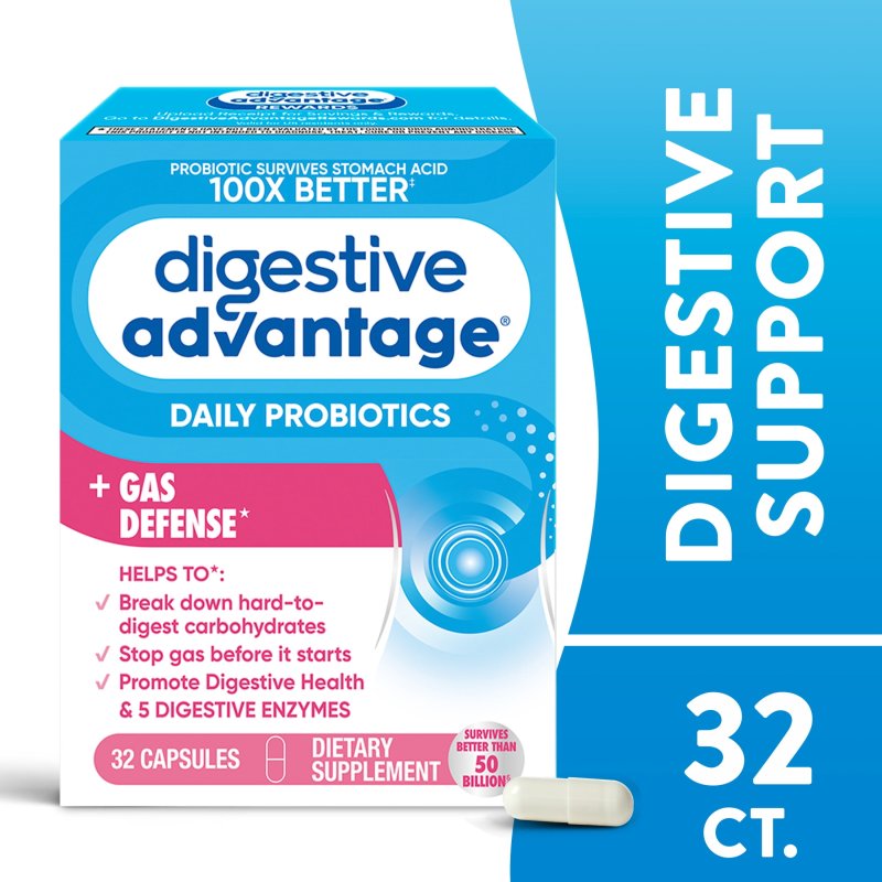 DIGESTIVE ADVANTAGE GAS DEFENSE PROBIOTICS FOR WOMEN MEN DIGESTIVE ENZYMES GUT HEALTH 32 CAPSULES
