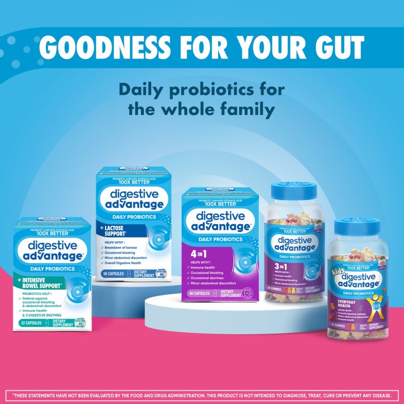 DIGESTIVE ADVANTAGE GAS DEFENSE PROBIOTICS FOR WOMEN MEN DIGESTIVE ENZYMES GUT HEALTH 32 CAPSULES