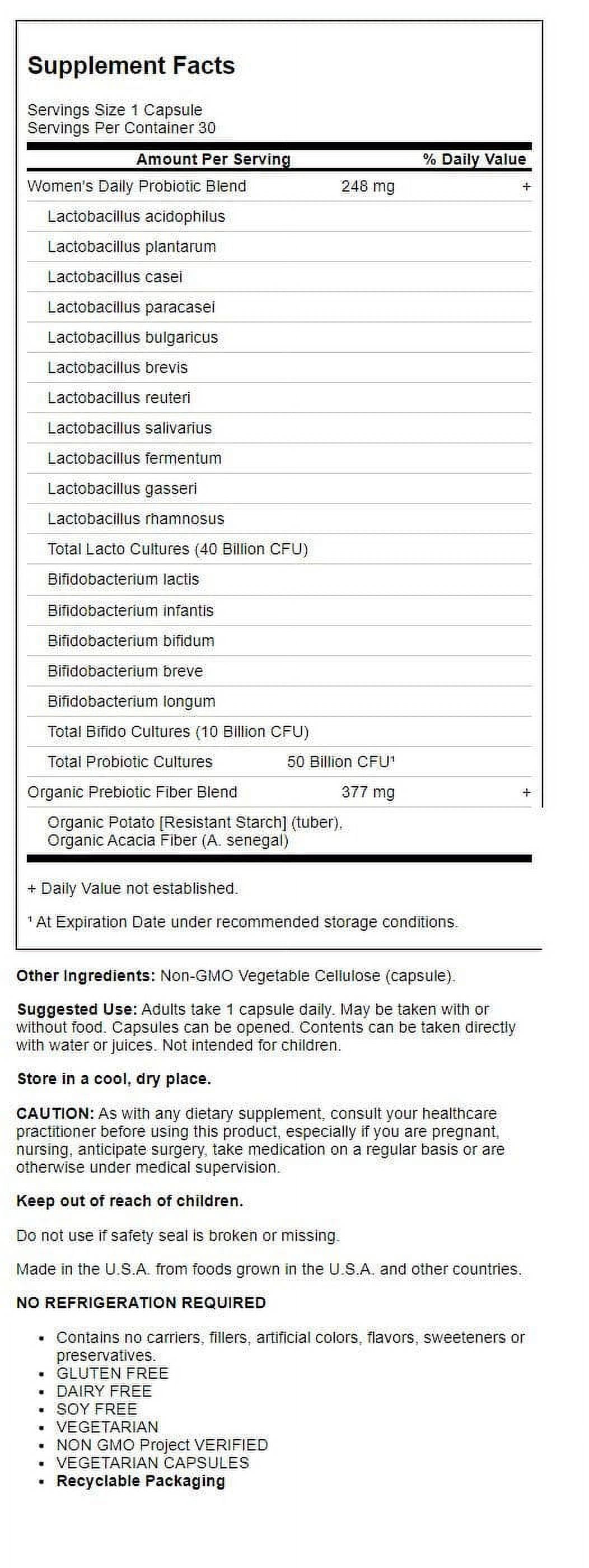 GARDEN OF LIFE DR FORMULATED PROBIOTICS WOMEN ONCE DAILY SHELF STABLE 30 CAPSULES