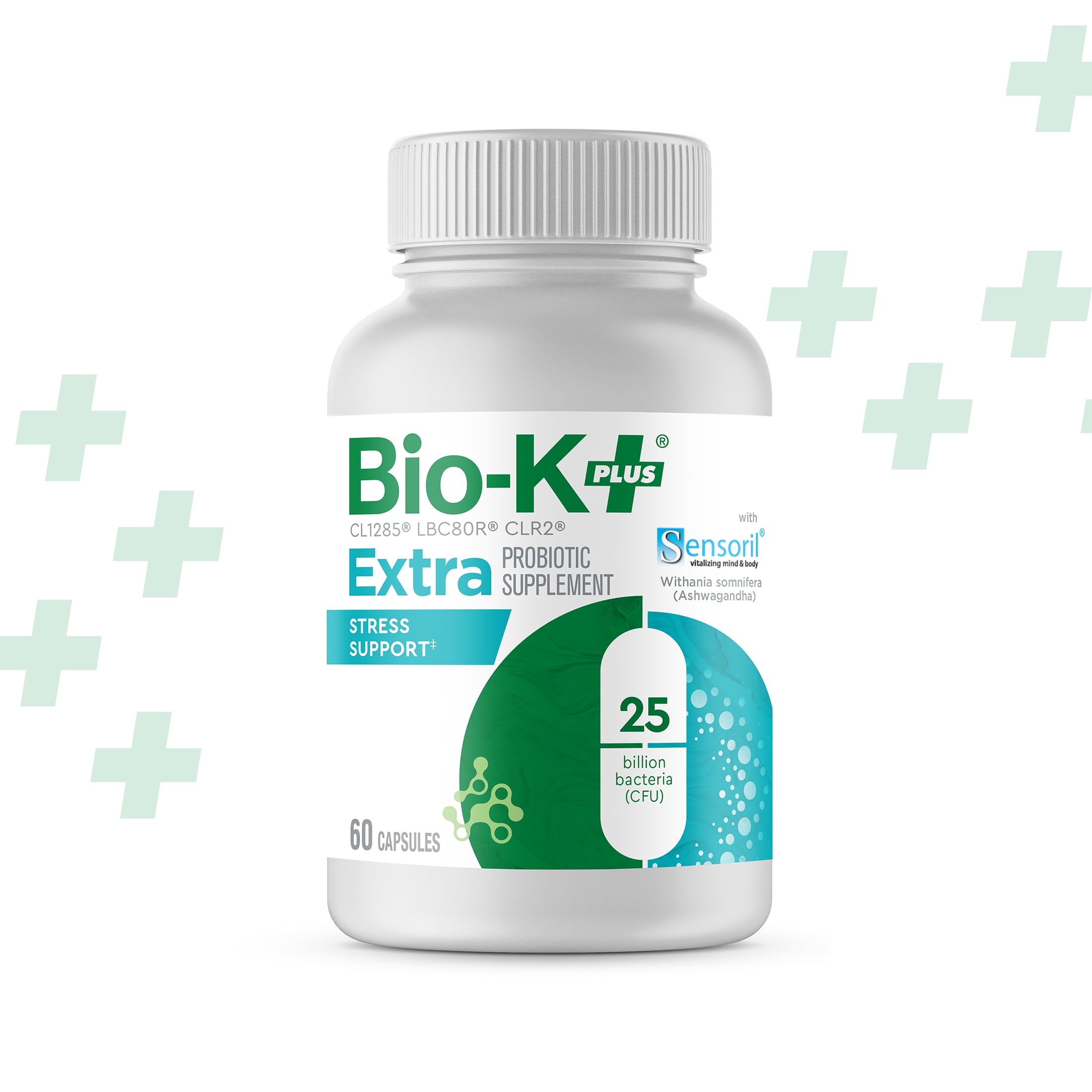 BIO-K+ EXTRA STRESS SUPPORT PROBIOTIC CAPSULES SHELF STABLE 25 BILLION CFU 60 COUNT