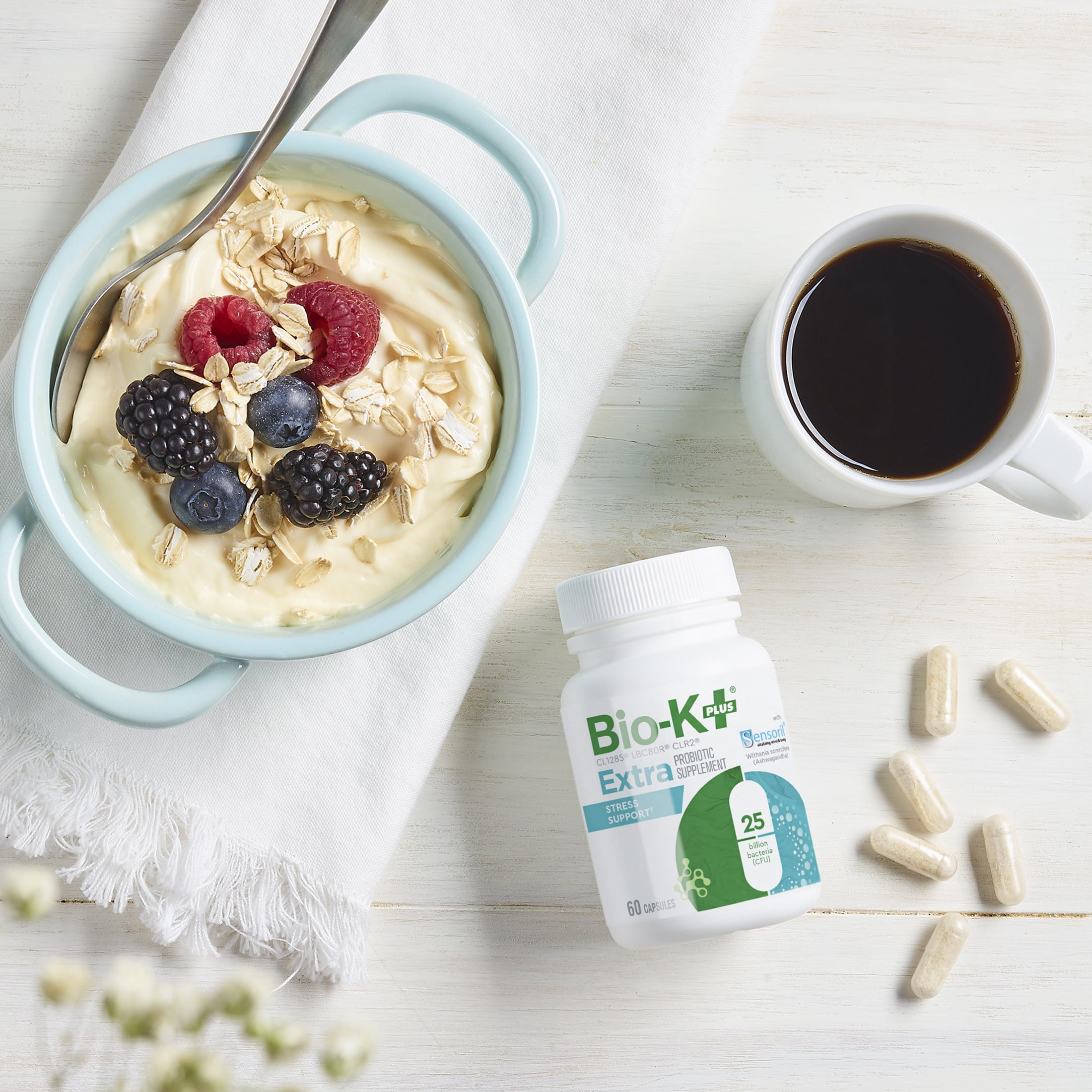 BIO-K+ EXTRA STRESS SUPPORT PROBIOTIC CAPSULES SHELF STABLE 25 BILLION CFU 60 COUNT