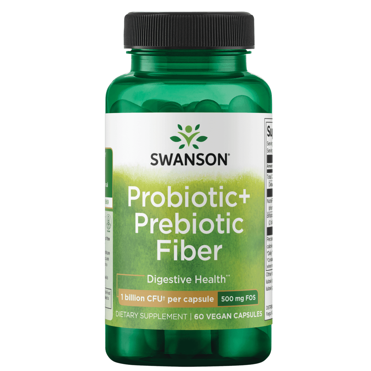 SWANSON PREBIOTIC PROBIOTIC FIBER SUPPLEMENT DIGESTIVE IMMUNE HEALTH 500MG FOS 60 VEGGIE CAPSULES