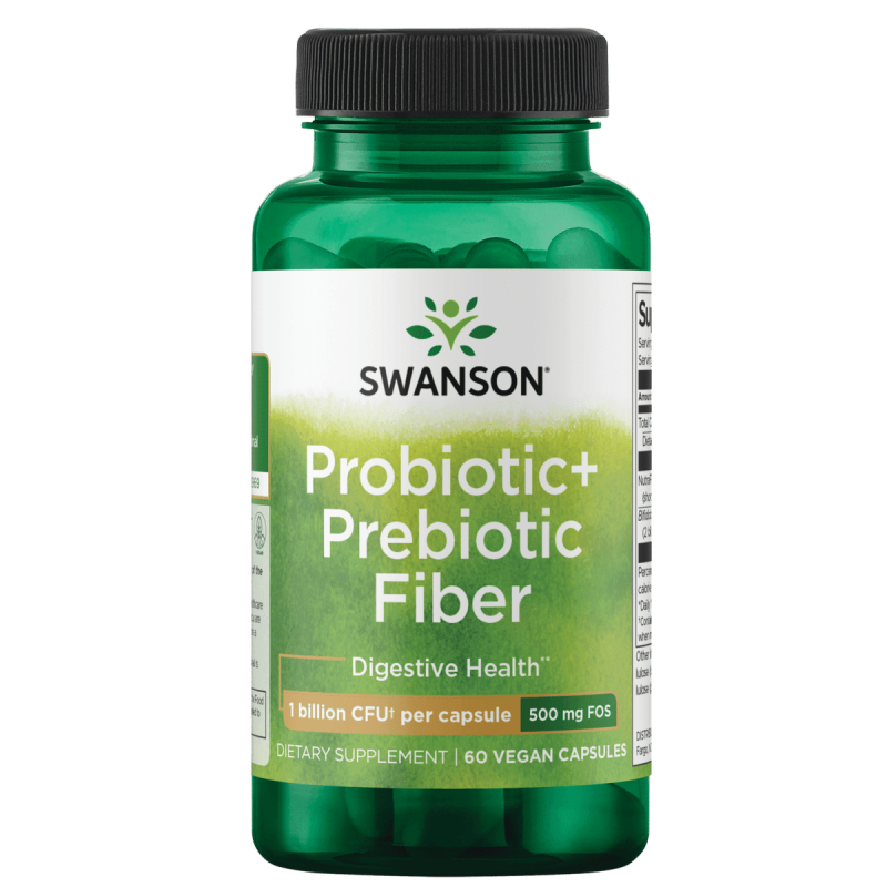 SWANSON PREBIOTIC PROBIOTIC FIBER SUPPLEMENT DIGESTIVE IMMUNE HEALTH 500MG FOS 60 VEGGIE CAPSULES