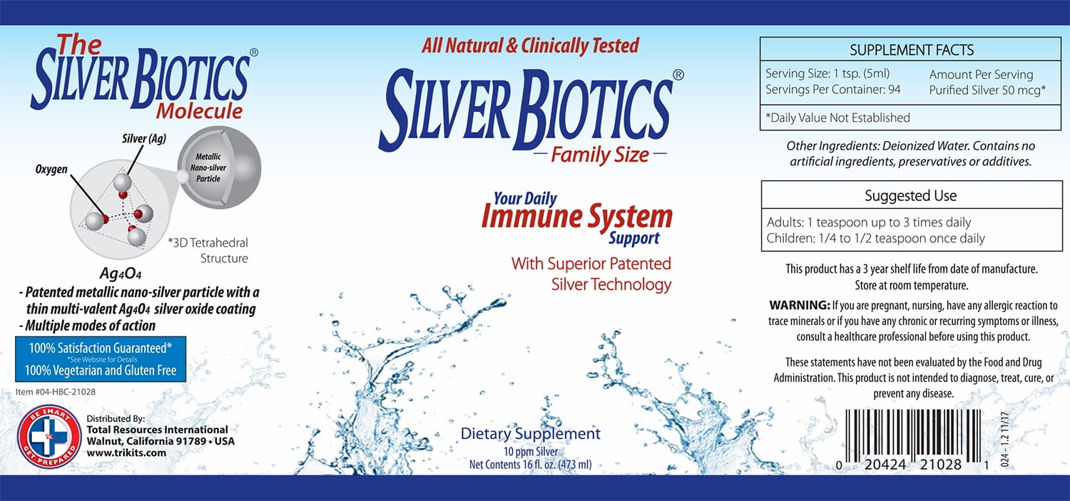 BE SMART GET PREPARED SILVERBIOTICS 16 OZ PROBIOTIC IMMUNE SUPPLEMENT FAMILY ALL NATURAL NANO SILVER