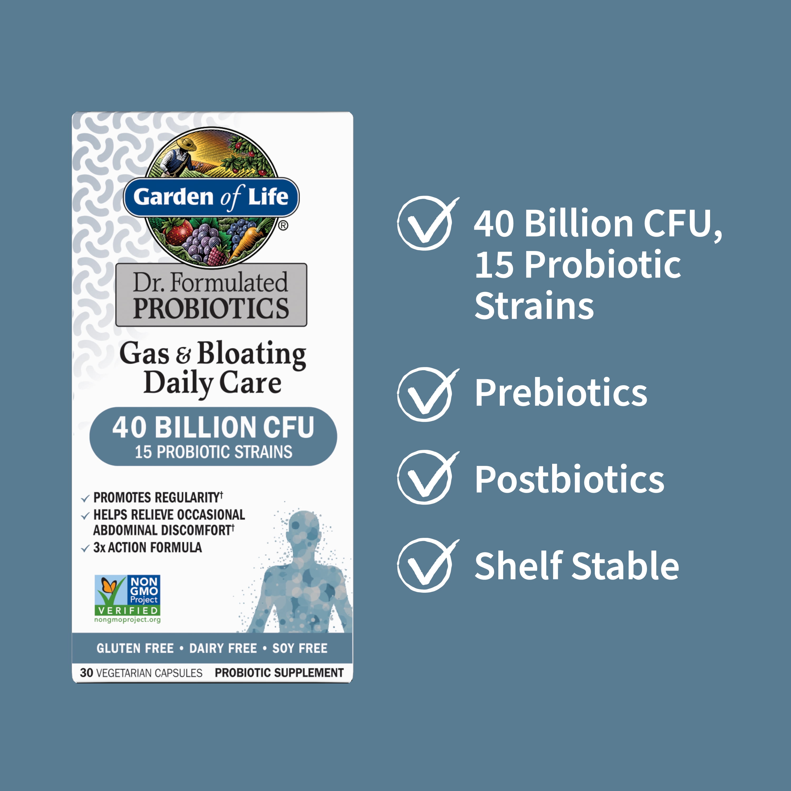 GARDEN OF LIFE GAS BLOATING RELIEF PROBIOTIC CAPSULES 30CT