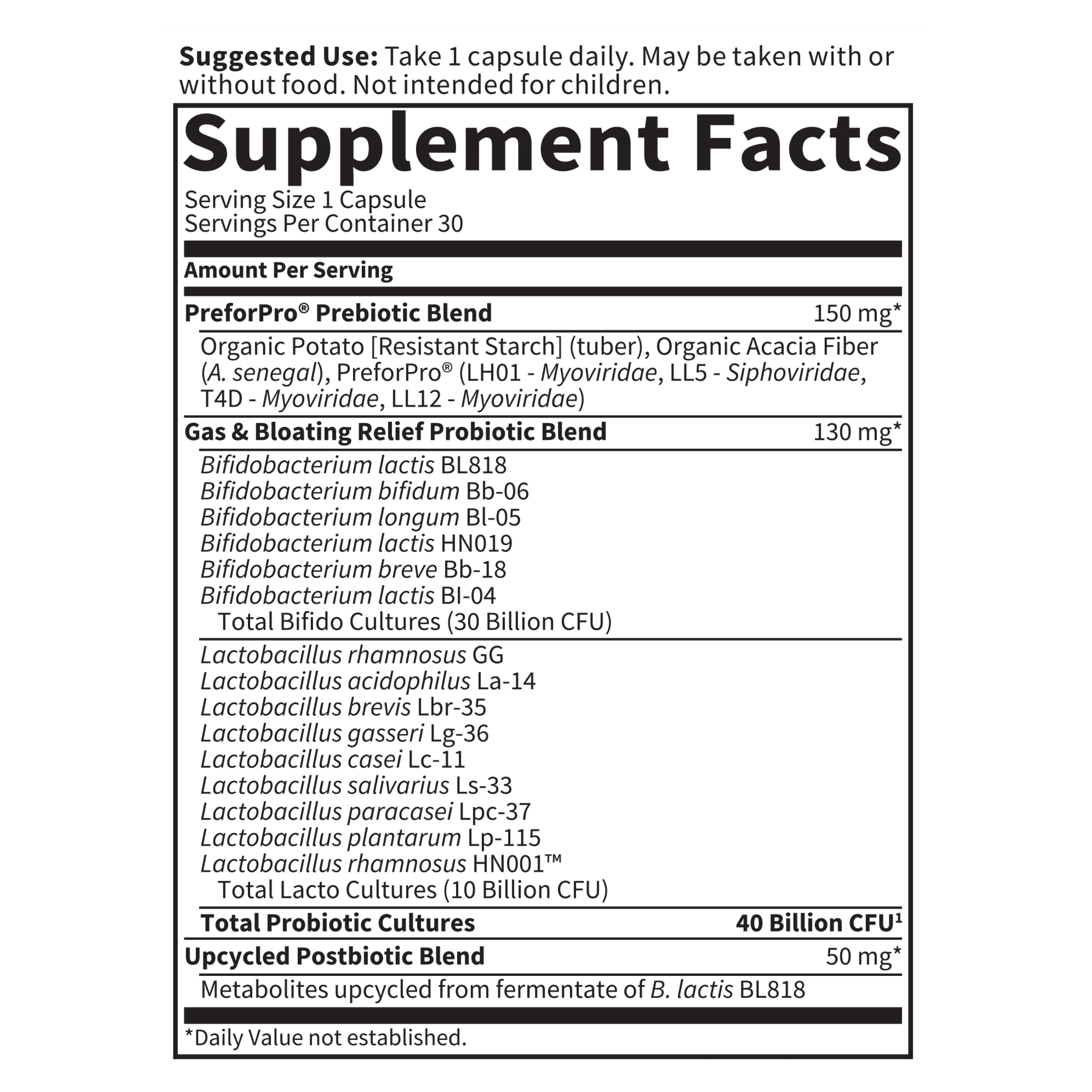 GARDEN OF LIFE GAS BLOATING RELIEF PROBIOTIC CAPSULES 30CT