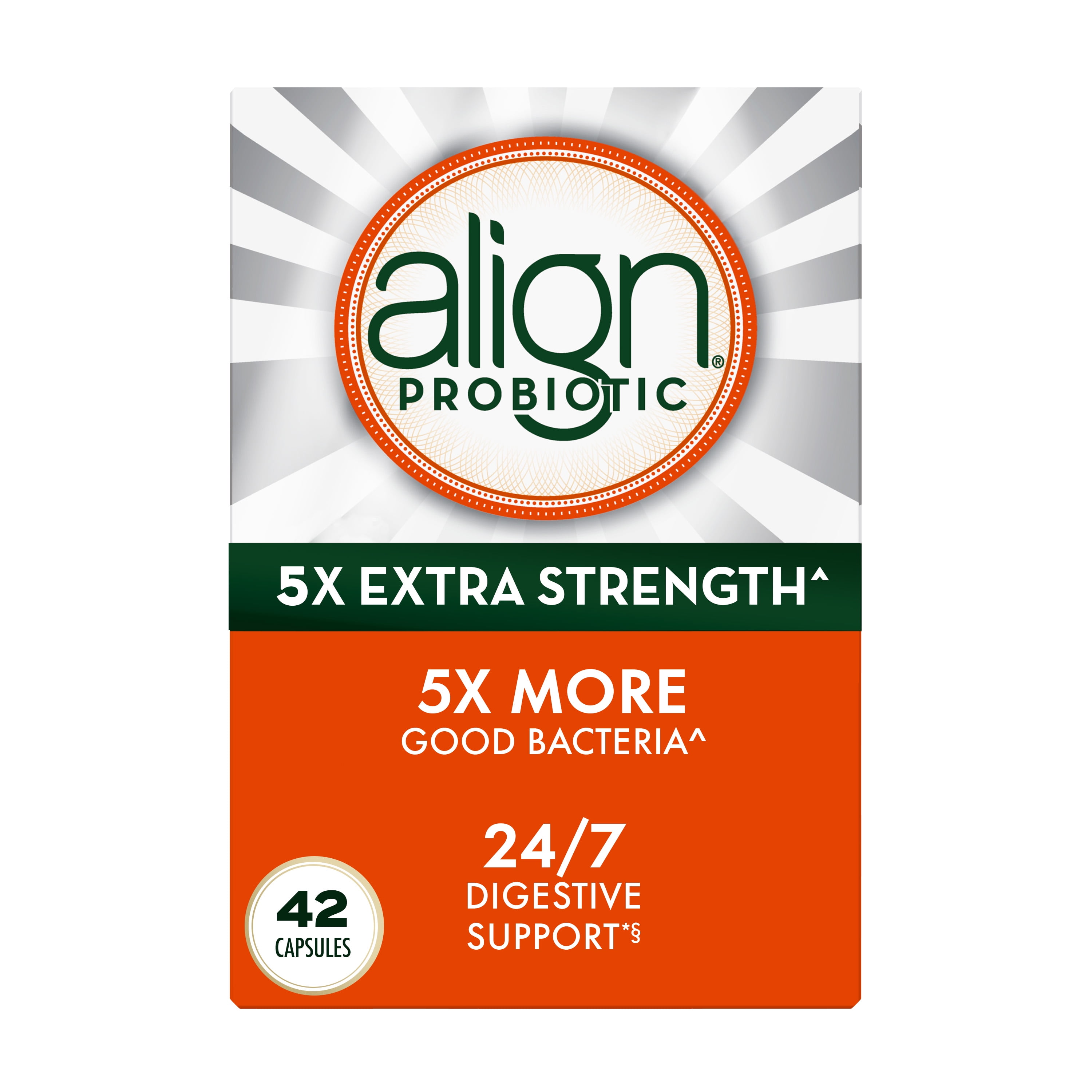 ALIGN PROBIOTIC EXTRA STRENGTH 5X MORE GOOD BACTERIA DIGESTIVE HEALTH 42 CAPSULES