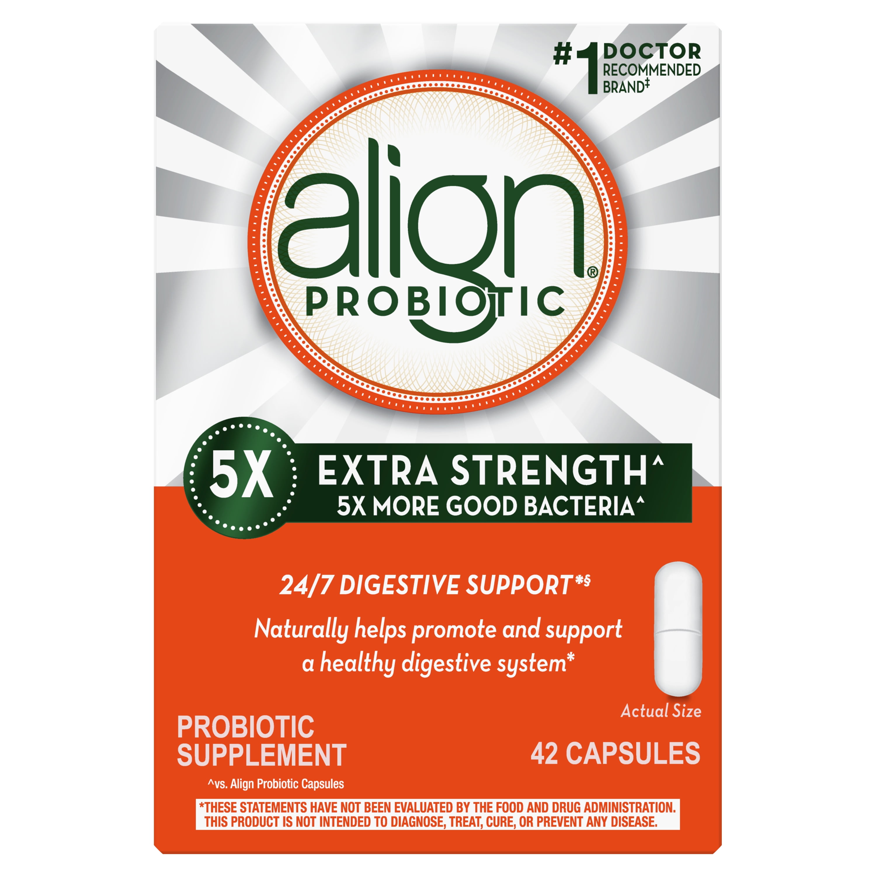 ALIGN PROBIOTIC EXTRA STRENGTH 5X MORE GOOD BACTERIA DIGESTIVE HEALTH 42 CAPSULES