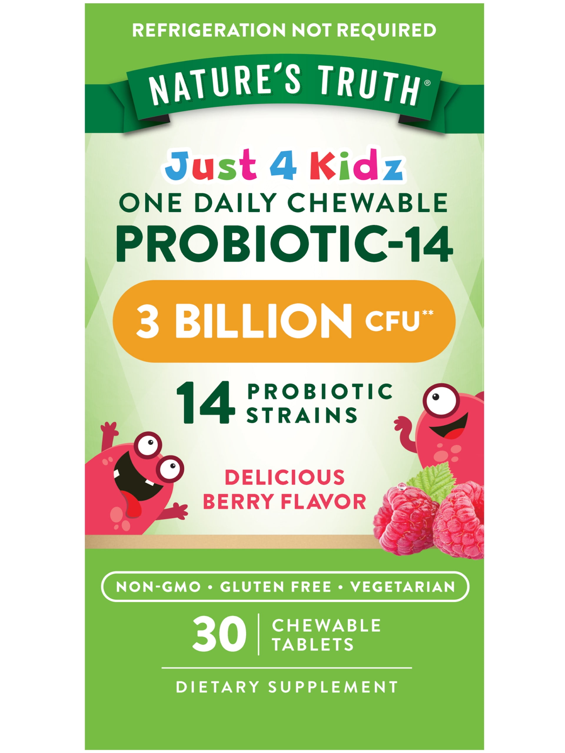 NATURE'S TRUTH KIDS PROBIOTIC CHEWABLE 3 BILLION CFU 30 COUNT 14 STRAINS BERRY FLAVOR