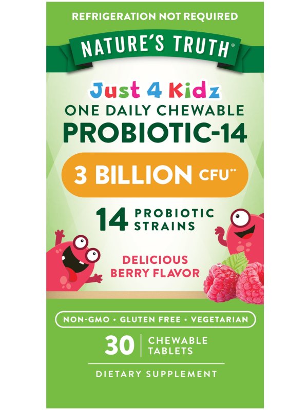 NATURE'S TRUTH KIDS PROBIOTIC CHEWABLE 3 BILLION CFU 30 COUNT 14 STRAINS BERRY FLAVOR