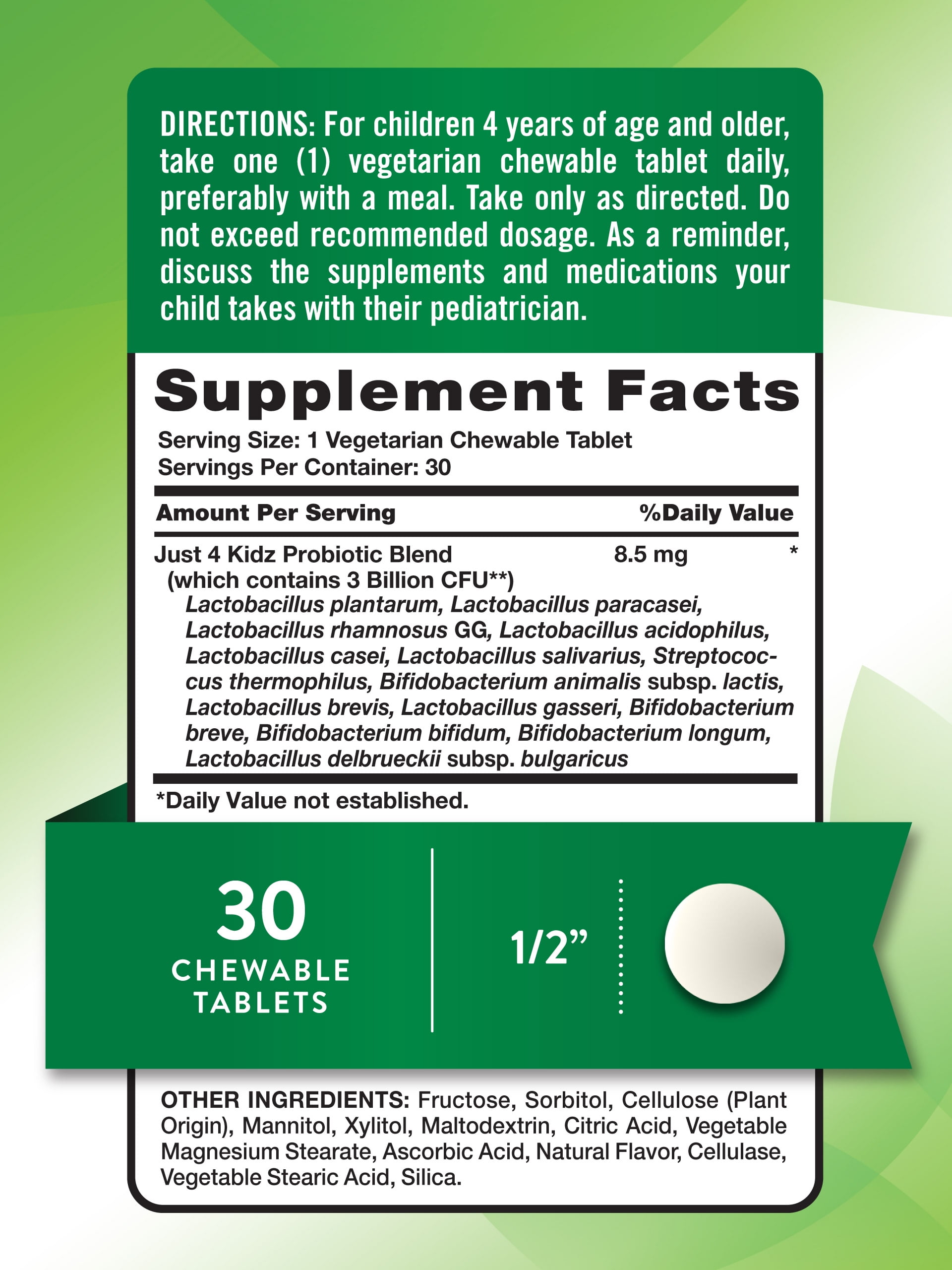 NATURE'S TRUTH KIDS PROBIOTIC CHEWABLE 3 BILLION CFU 30 COUNT 14 STRAINS BERRY FLAVOR