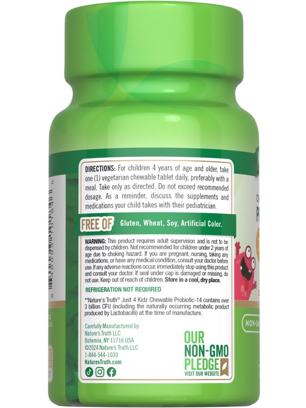 NATURE'S TRUTH KIDS PROBIOTIC CHEWABLE 3 BILLION CFU 30 COUNT 14 STRAINS BERRY FLAVOR