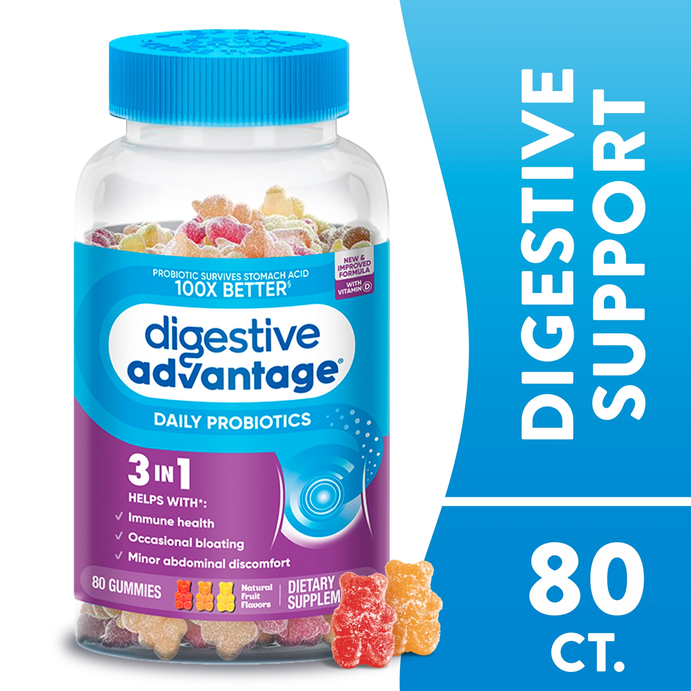 DIGESTIVE ADVANTAGE PROBIOTIC GUMMIES FOR MEN AND WOMEN GUT HEALTH NATURAL FRUIT FLAVORS 80 COUNT