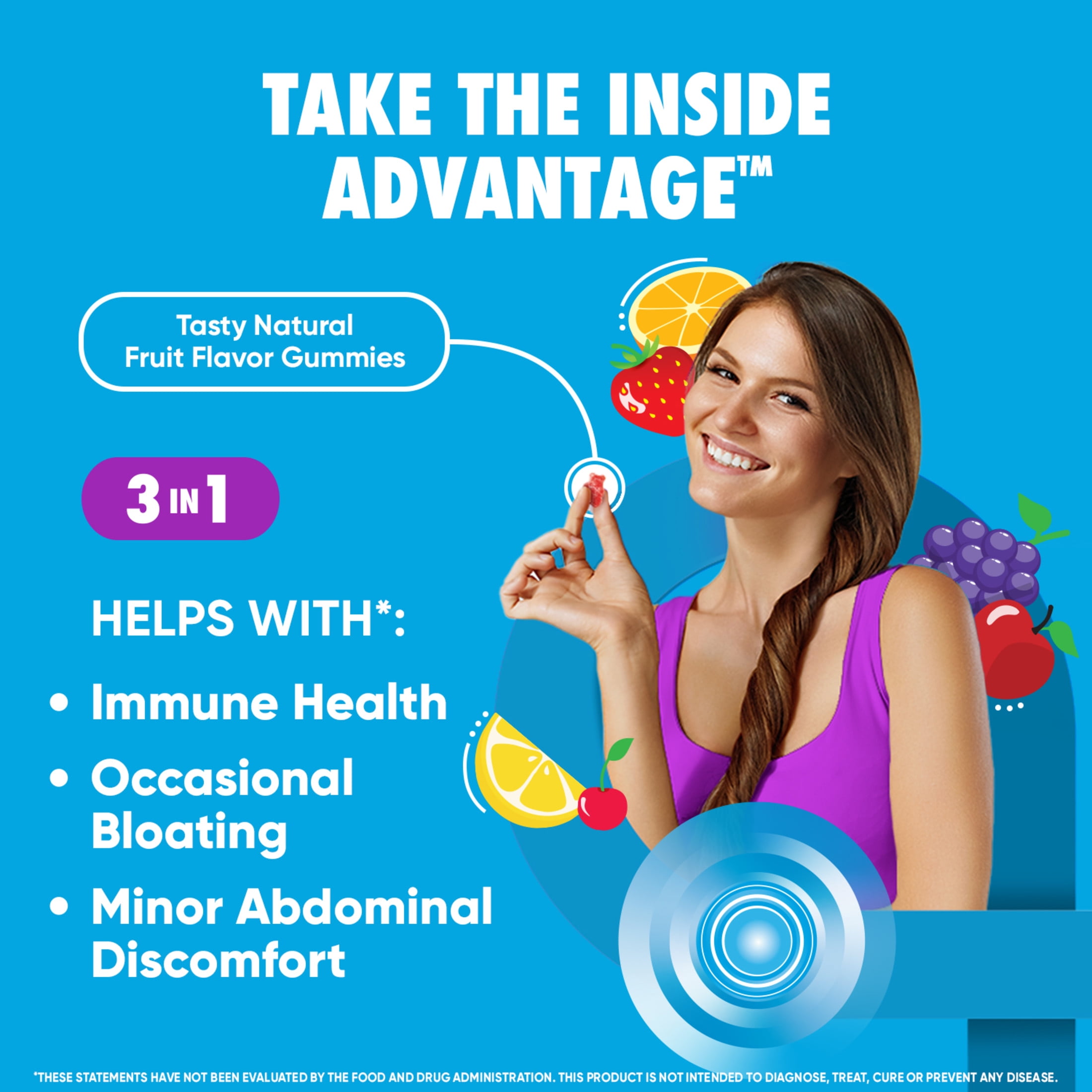 DIGESTIVE ADVANTAGE PROBIOTIC GUMMIES FOR MEN AND WOMEN GUT HEALTH NATURAL FRUIT FLAVORS 80 COUNT