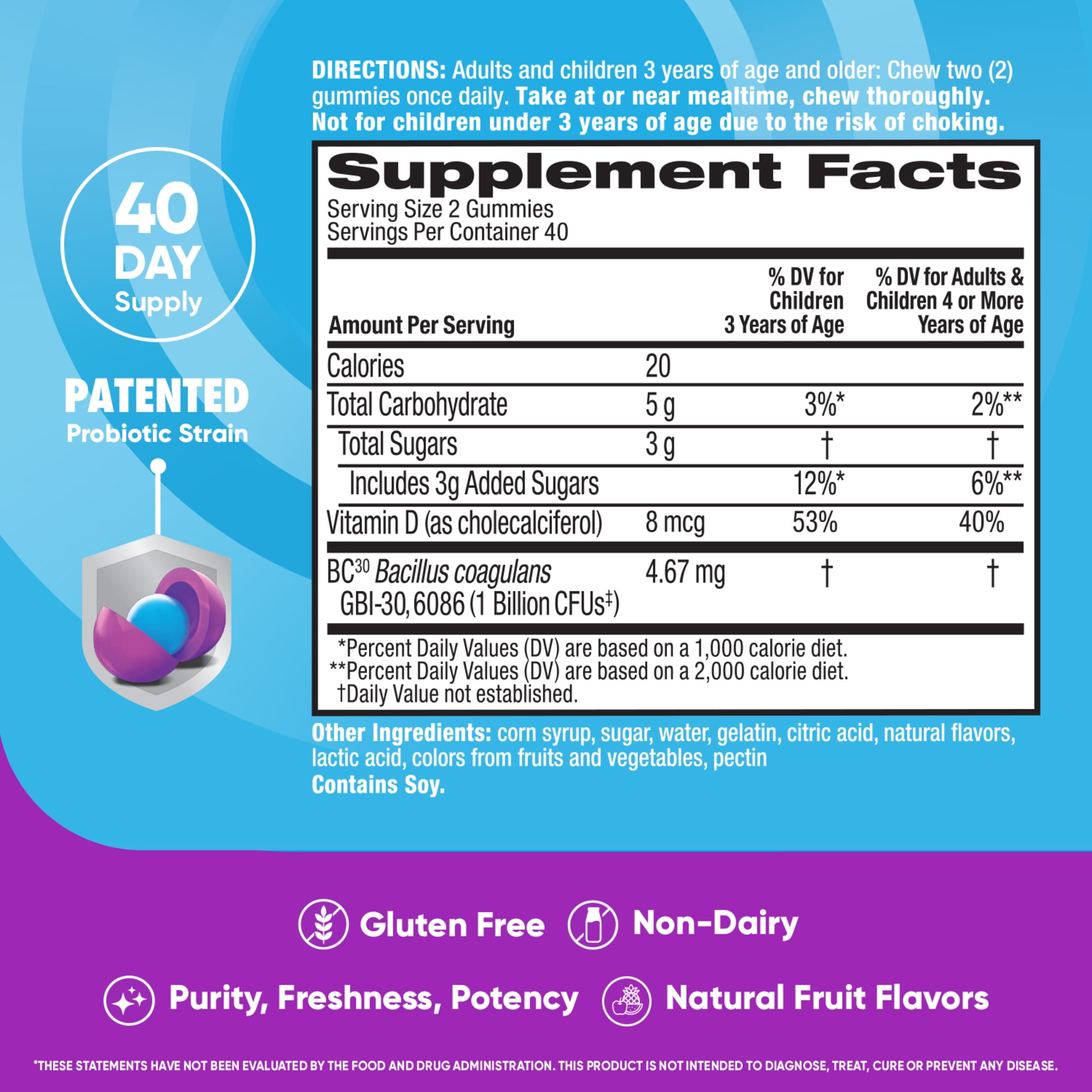 DIGESTIVE ADVANTAGE PROBIOTIC GUMMIES FOR MEN AND WOMEN GUT HEALTH NATURAL FRUIT FLAVORS 80 COUNT