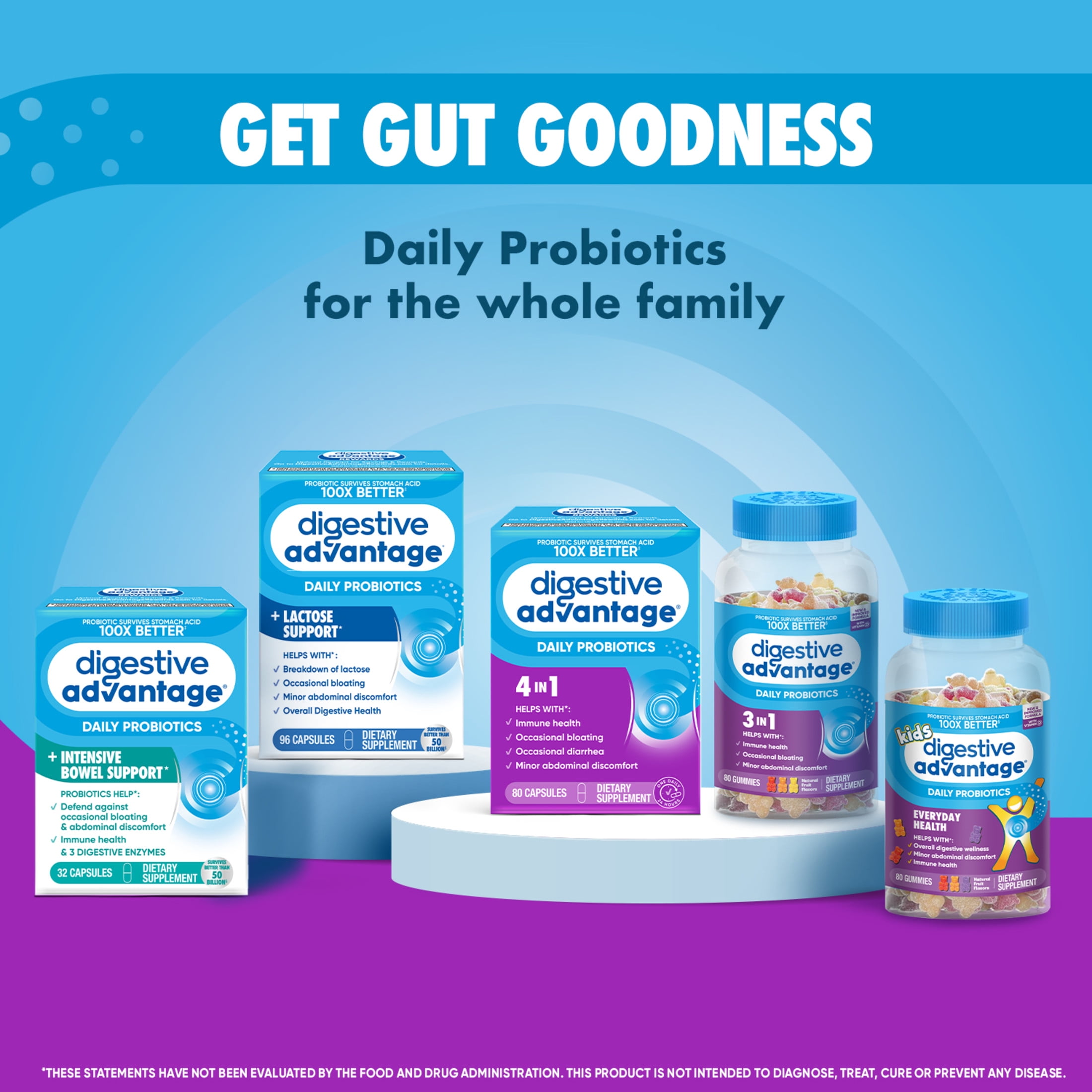 DIGESTIVE ADVANTAGE PROBIOTIC GUMMIES FOR MEN AND WOMEN GUT HEALTH NATURAL FRUIT FLAVORS 80 COUNT