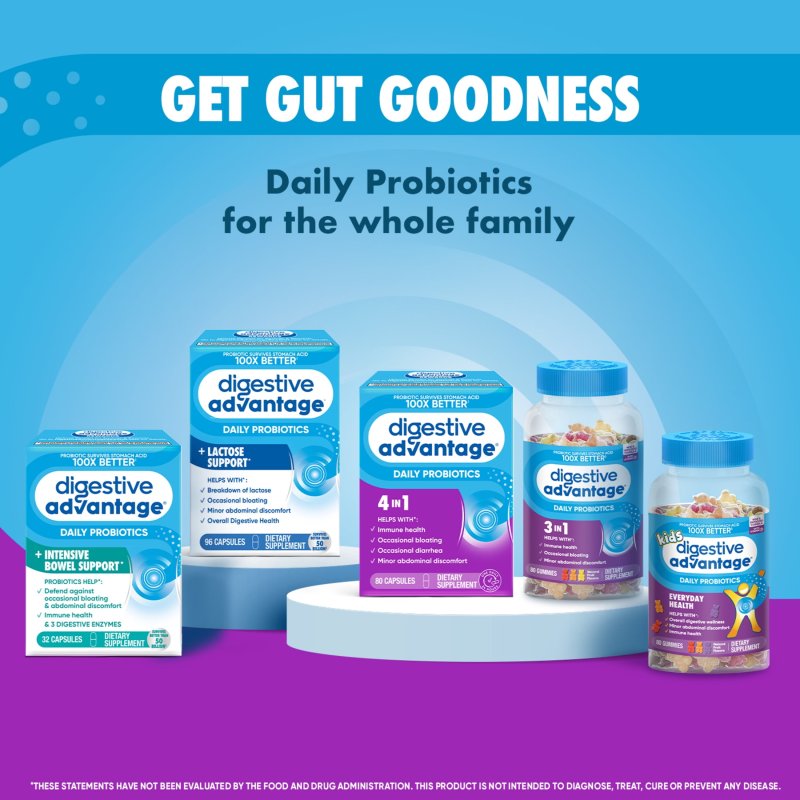 DIGESTIVE ADVANTAGE PROBIOTIC GUMMIES FOR MEN AND WOMEN GUT HEALTH NATURAL FRUIT FLAVORS 80 COUNT