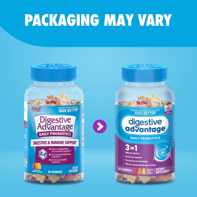 DIGESTIVE ADVANTAGE PROBIOTIC GUMMIES FOR MEN AND WOMEN GUT HEALTH NATURAL FRUIT FLAVORS 80 COUNT