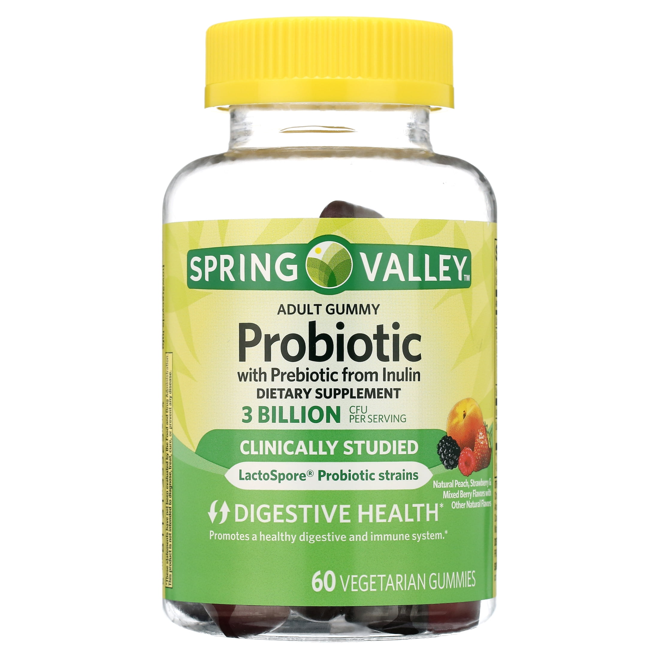 SPRING VALLEY INULIN PROBIOTIC SUPPLEMENT VEGGIE GUMMIES ASSORTED FRUIT 60 COUNT