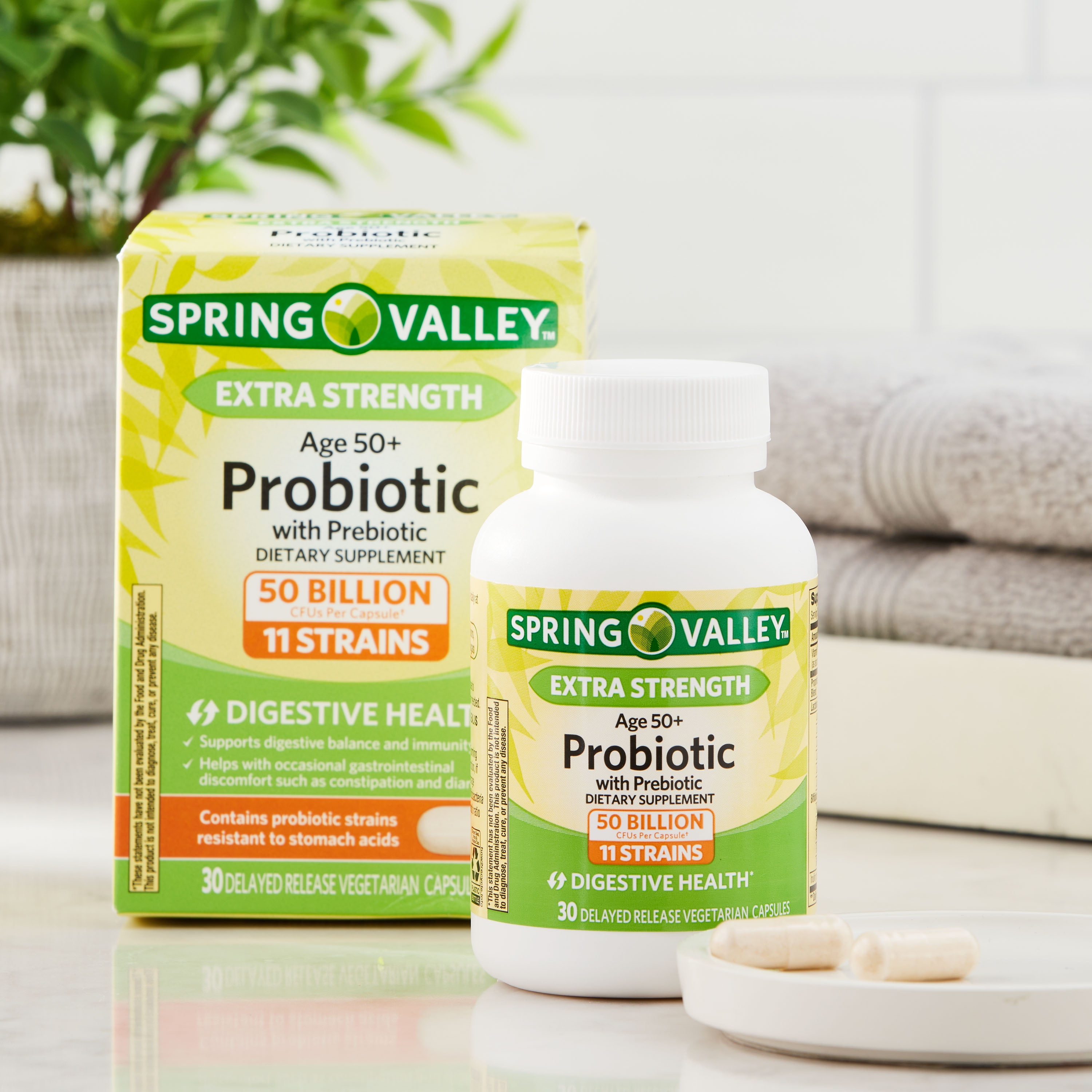 SPRING VALLEY EXTRA STRENGTH AGE 50 PLUS PROBIOTIC PREBIOTIC DIGESTIVE HEALTH CAPSULES 30 COUNT