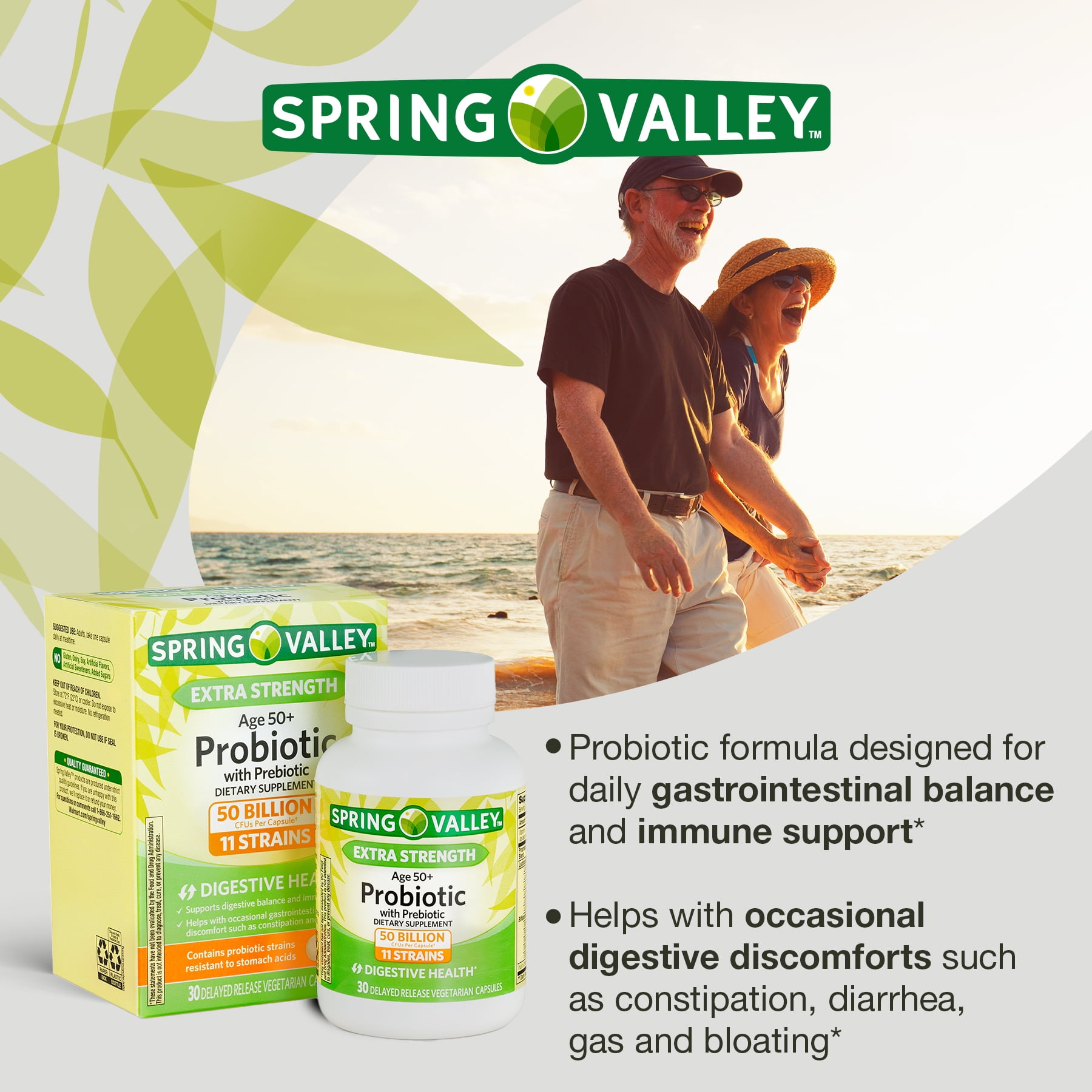 SPRING VALLEY EXTRA STRENGTH AGE 50 PLUS PROBIOTIC PREBIOTIC DIGESTIVE HEALTH CAPSULES 30 COUNT