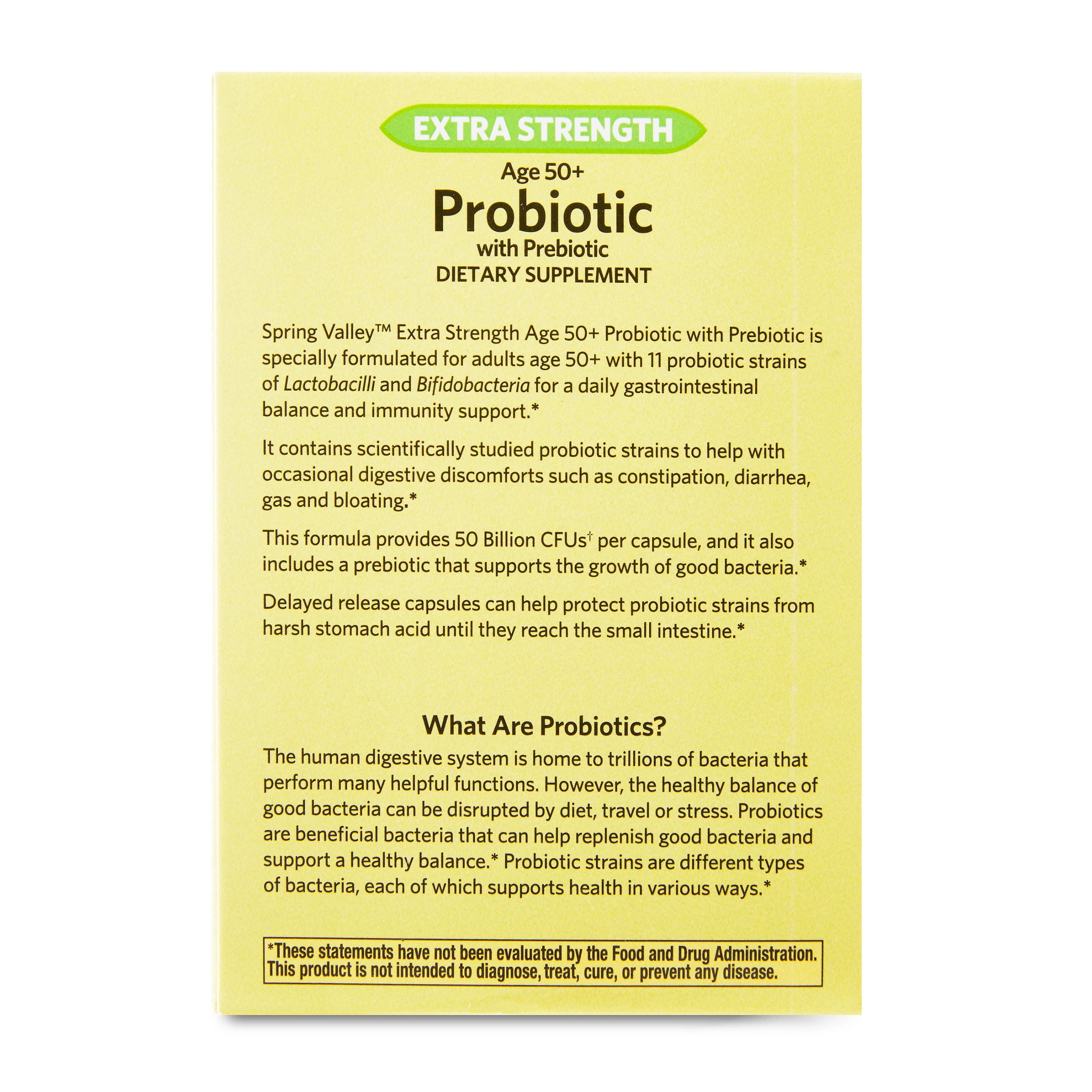 SPRING VALLEY EXTRA STRENGTH AGE 50 PLUS PROBIOTIC PREBIOTIC DIGESTIVE HEALTH CAPSULES 30 COUNT