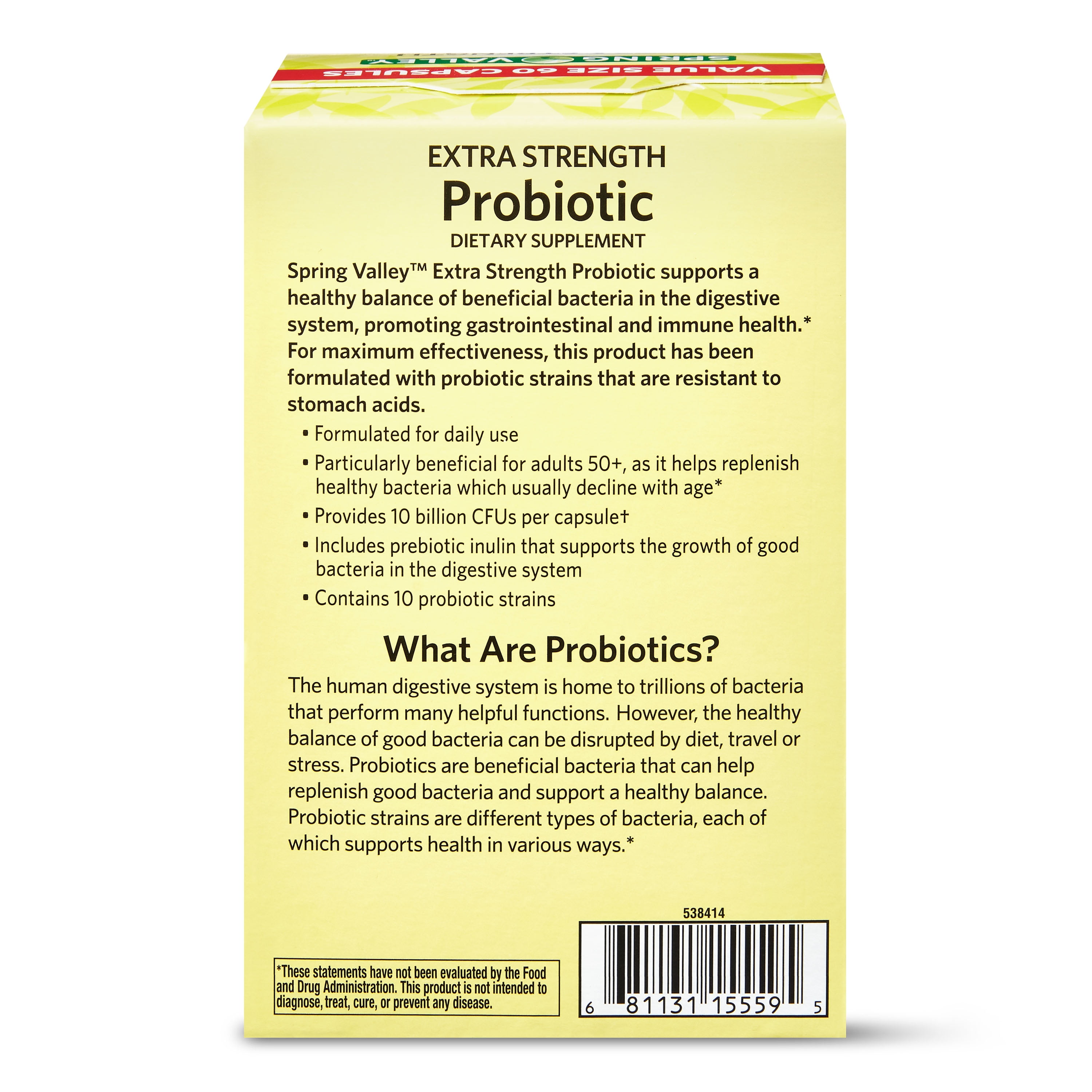 SPRING VALLEY EXTRA STRENGTH PROBIOTIC VEGETABLE CAPSULES 10B CFU 60 CT