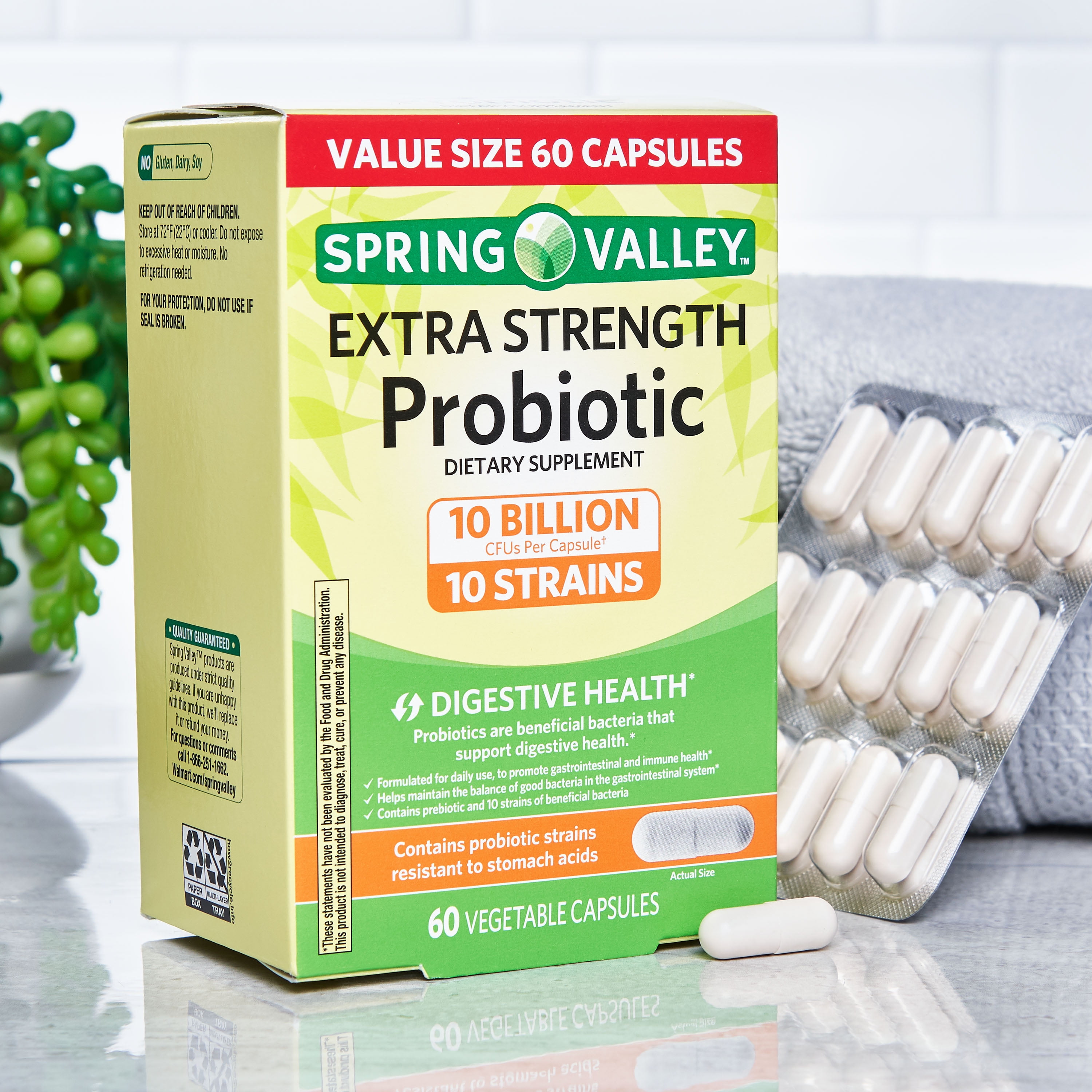 SPRING VALLEY PROBIOTIC VEGETABLE CAPSULES EXTRA STRENGTH 10B CFU 60 COUNT