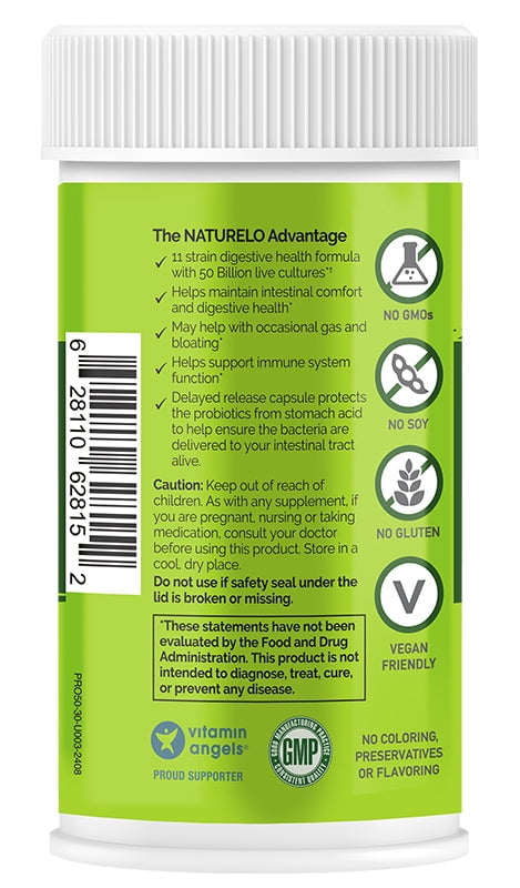 NATURELO PROBIOTICS 50 BILLION CFU DIGESTIVE HEALTH 11 STRAINS IMMUNE SYSTEM 30 VEGETARIAN CAPSULES