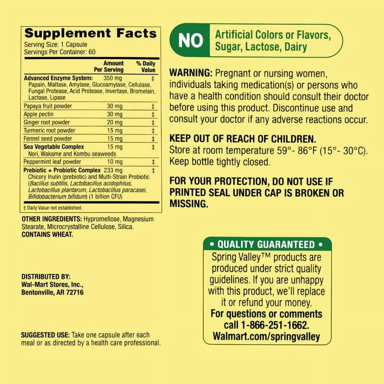 SPRING VALLEY ADVANCED DIGESTIVE ENZYMES 60 COUNT FOR IMPROVED GUT HEALTH AND DIGESTION