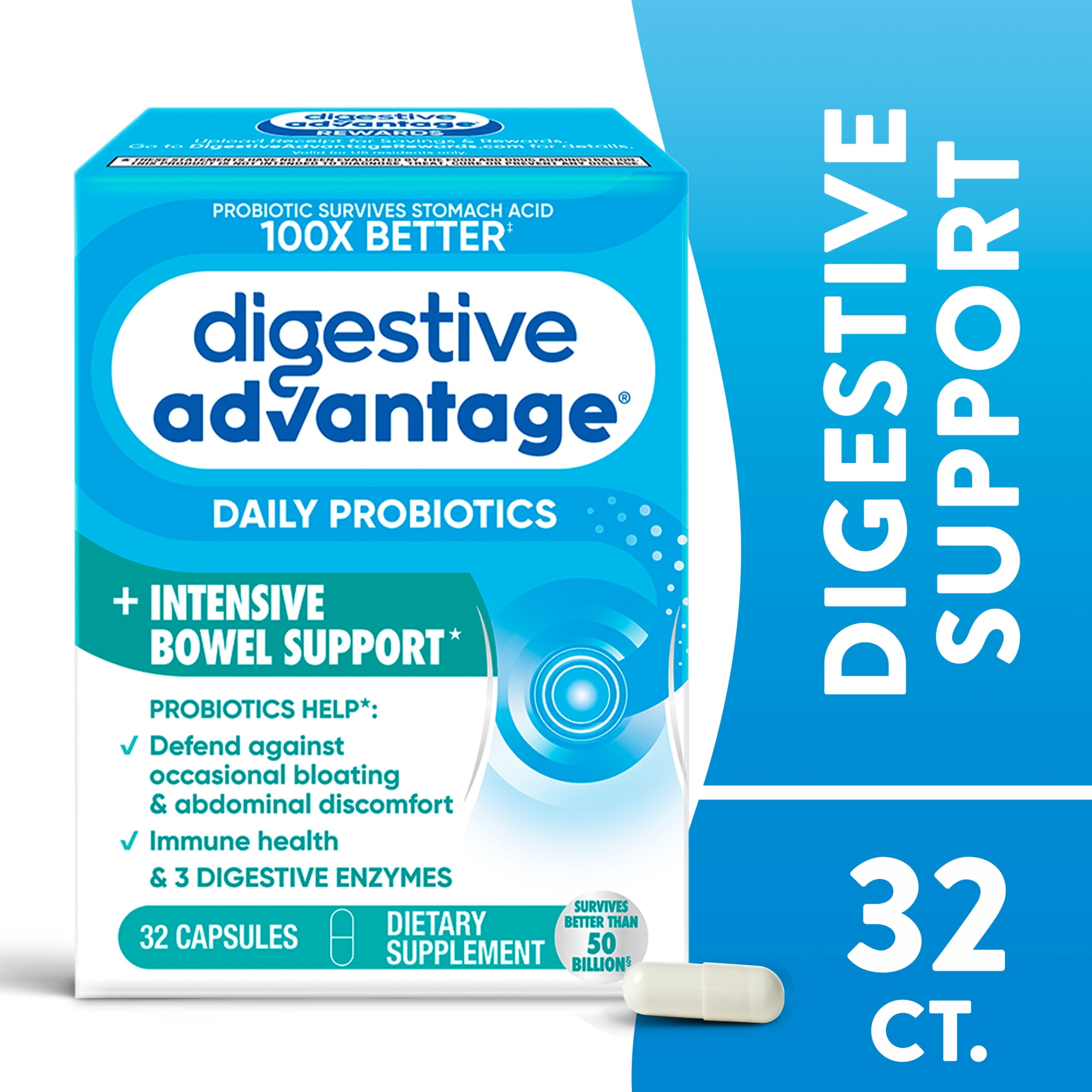 DIGESTIVE ADVANTAGE INTENSIVE BOWEL SUPPORT PROBIOTICS GUT HEALTH 32 CAPSULES FOR WOMEN MEN