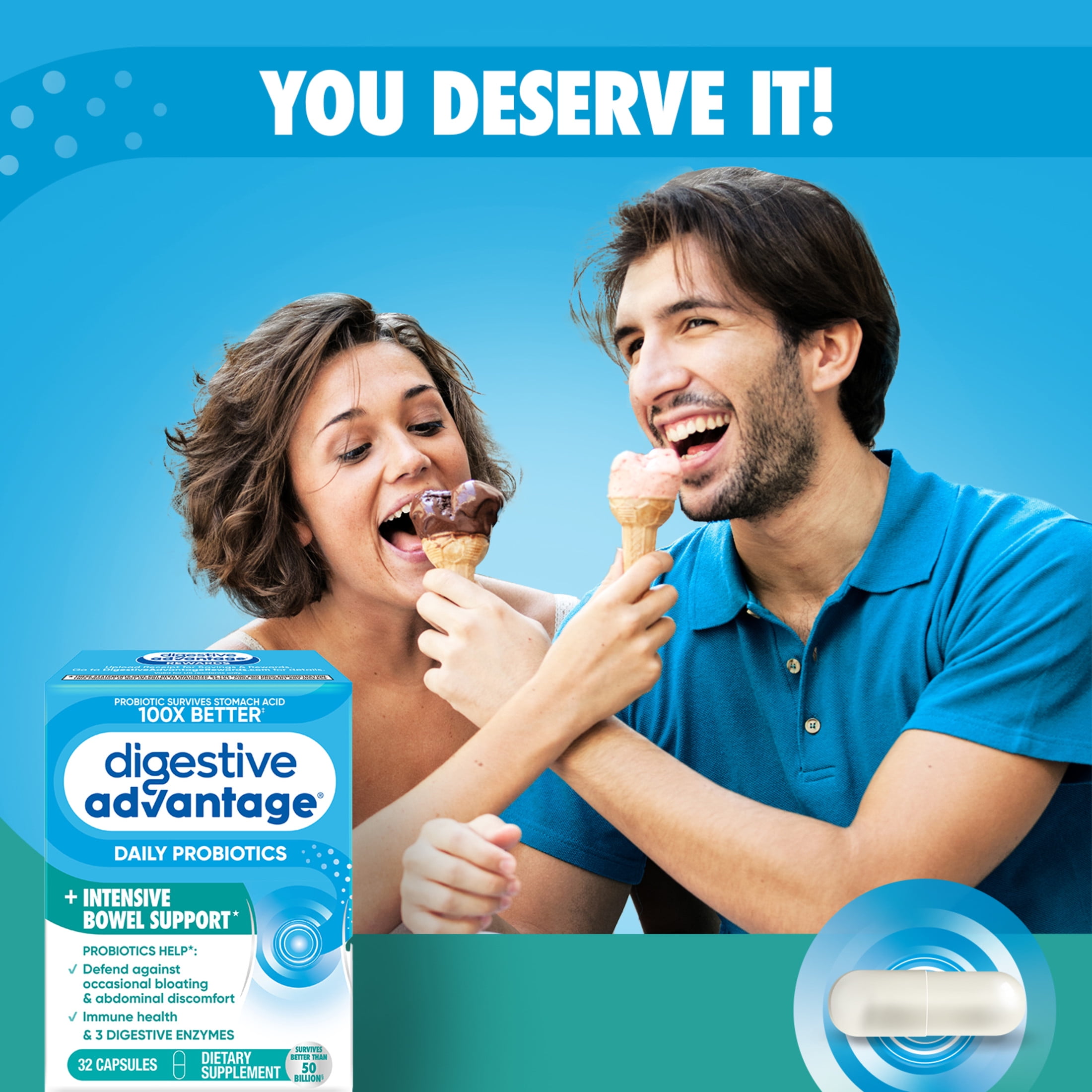DIGESTIVE ADVANTAGE INTENSIVE BOWEL SUPPORT PROBIOTICS GUT HEALTH 32 CAPSULES FOR WOMEN MEN