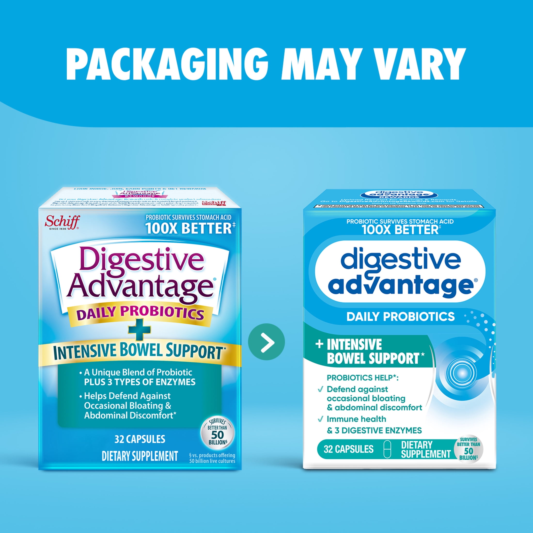 DIGESTIVE ADVANTAGE INTENSIVE BOWEL SUPPORT PROBIOTICS GUT HEALTH 32 CAPSULES FOR WOMEN MEN