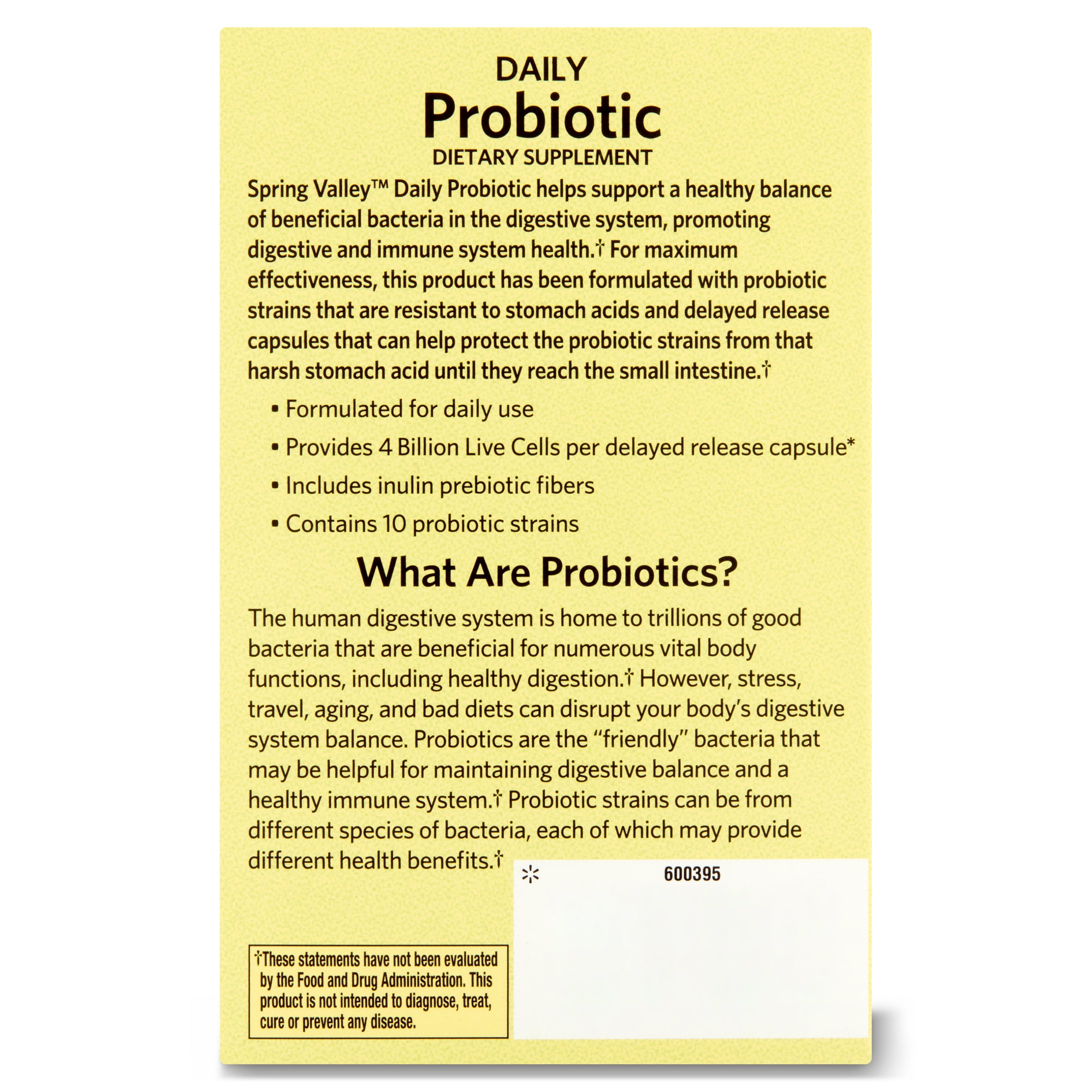 SPRING VALLEY DAILY PROBIOTIC SUPPLEMENT DELAYED RELEASE CAPSULES 30 COUNT