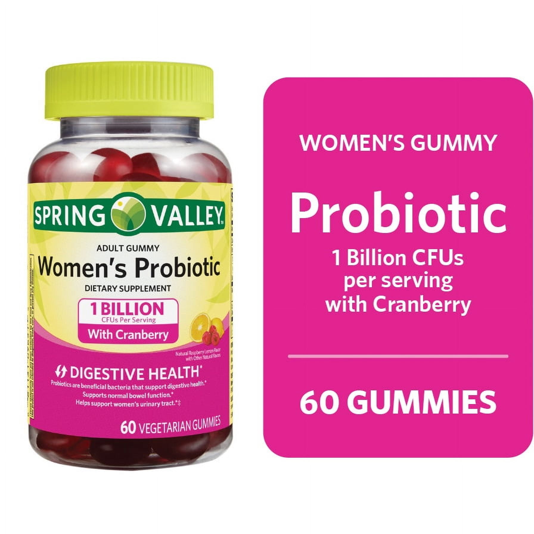SPRING VALLEY WOMEN'S CRANBERRY PROBIOTIC GUMMIES RASPBERRY LEMON 60 COUNT