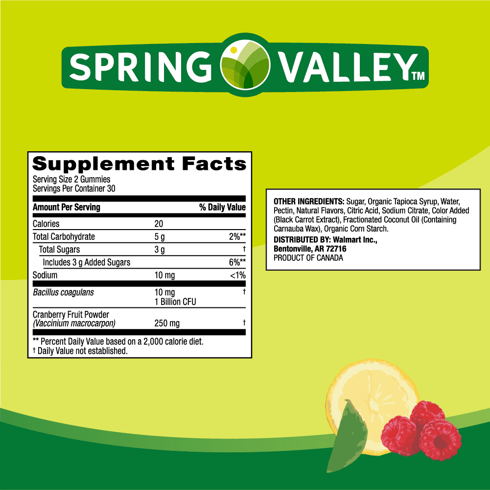 SPRING VALLEY WOMEN'S CRANBERRY PROBIOTIC GUMMIES RASPBERRY LEMON 60 COUNT
