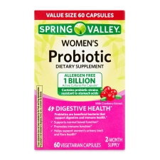 SPRING VALLEY WOMEN'S PROBIOTIC DIGESTIVE HEALTH CRANBERRY CAPSULES 60 COUNT VALUE SIZE
