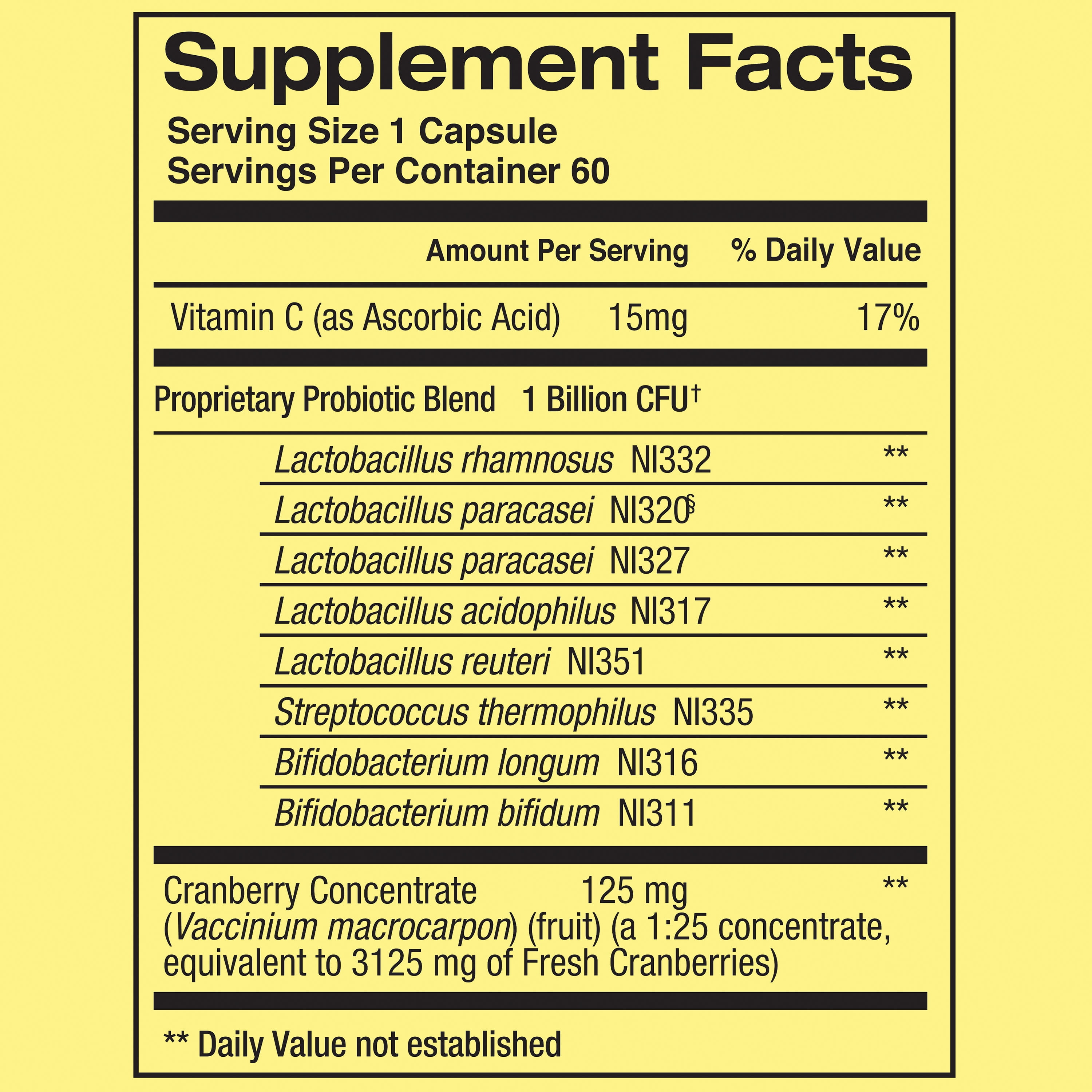 SPRING VALLEY WOMEN'S PROBIOTIC DIGESTIVE HEALTH CRANBERRY CAPSULES 60 COUNT VALUE SIZE