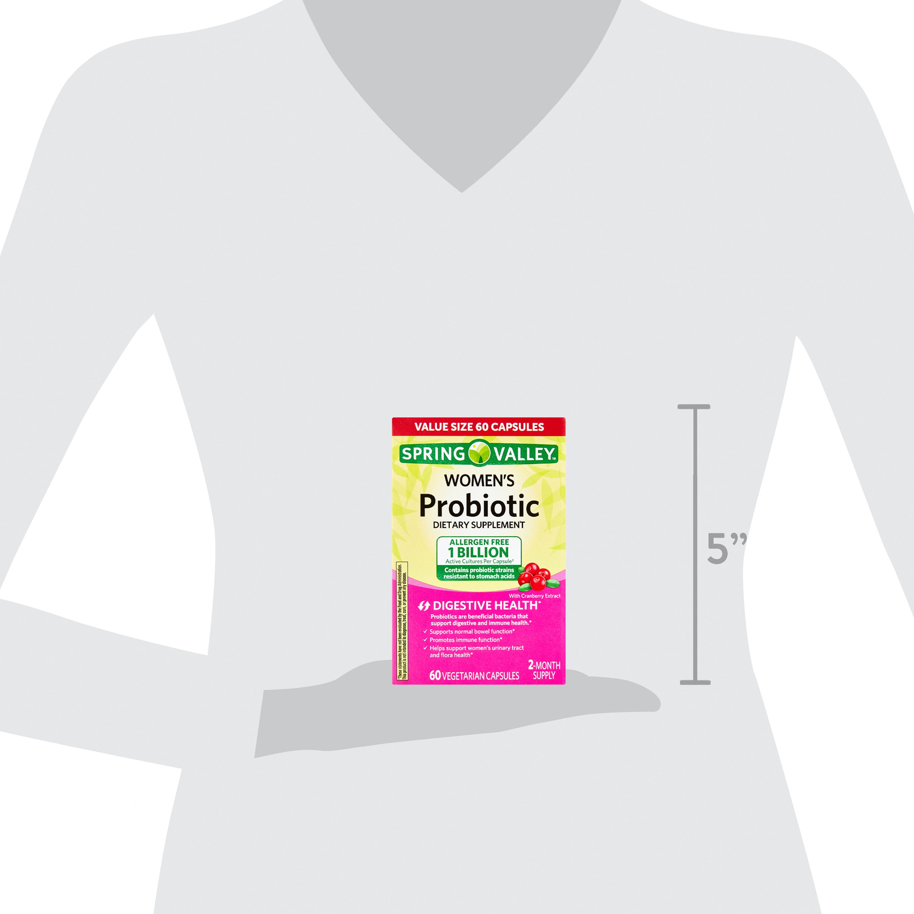 SPRING VALLEY WOMEN'S PROBIOTIC DIGESTIVE HEALTH CRANBERRY CAPSULES 60 COUNT VALUE SIZE