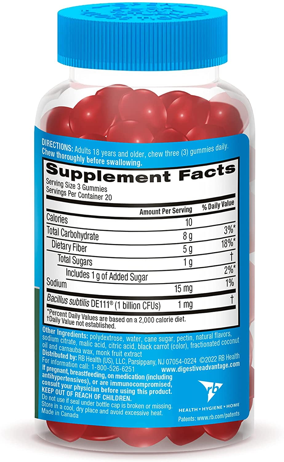 DIGESTIVE ADVANTAGE PROBIOTIC PREBIOTIC GUMMIES STRAWBERRY FLAVOR 60 COUNT PACK OF 2