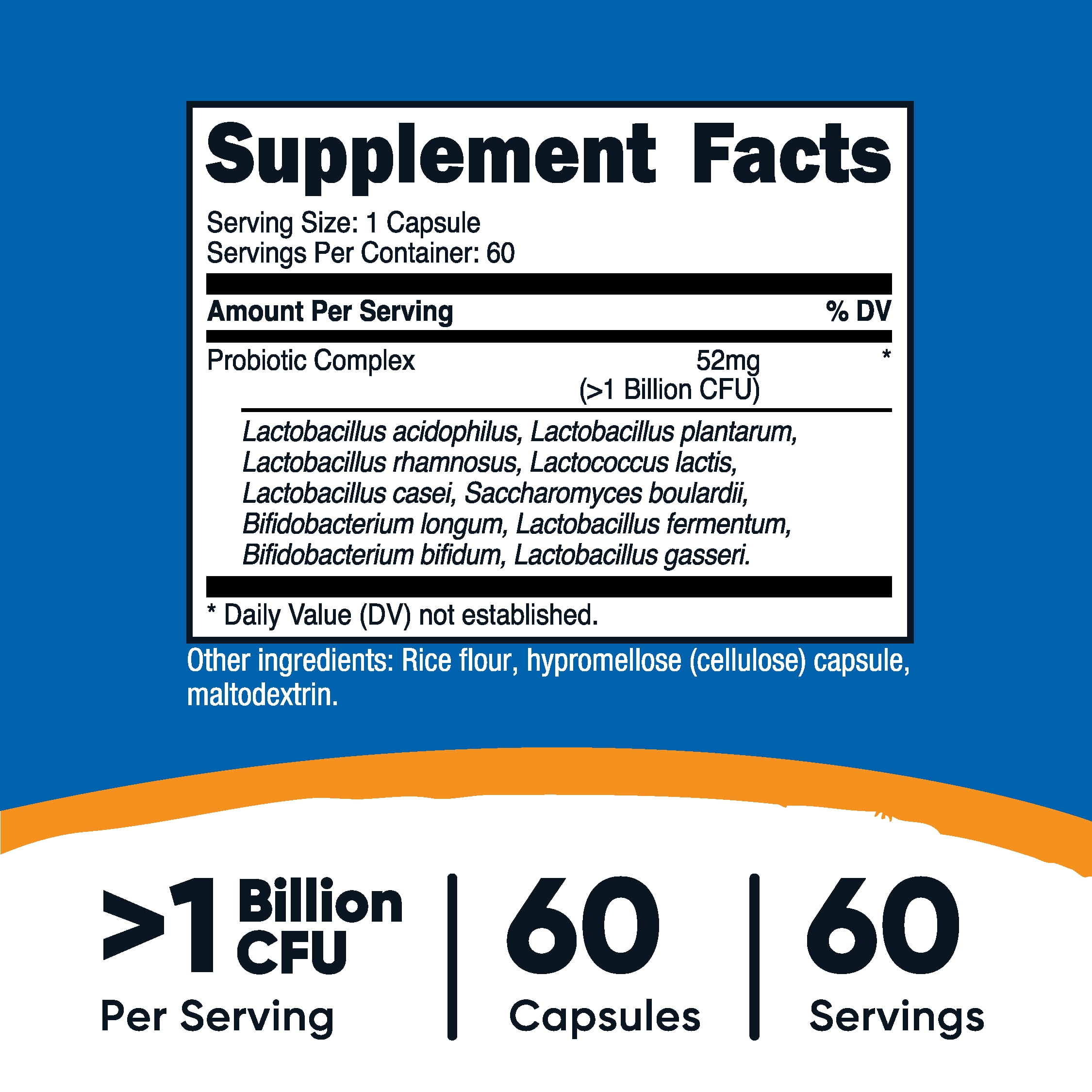 NUTRICOST PROBIOTIC COMPLEX 60 CAPSULES HIGH POTENCY GLUTEN