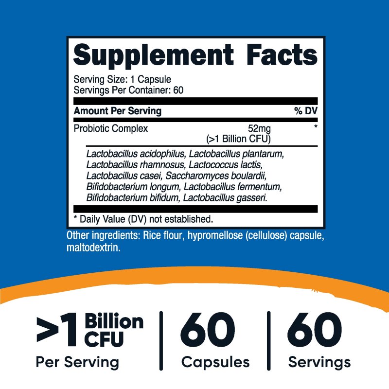 NUTRICOST PROBIOTIC COMPLEX 60 CAPSULES HIGH POTENCY GLUTEN