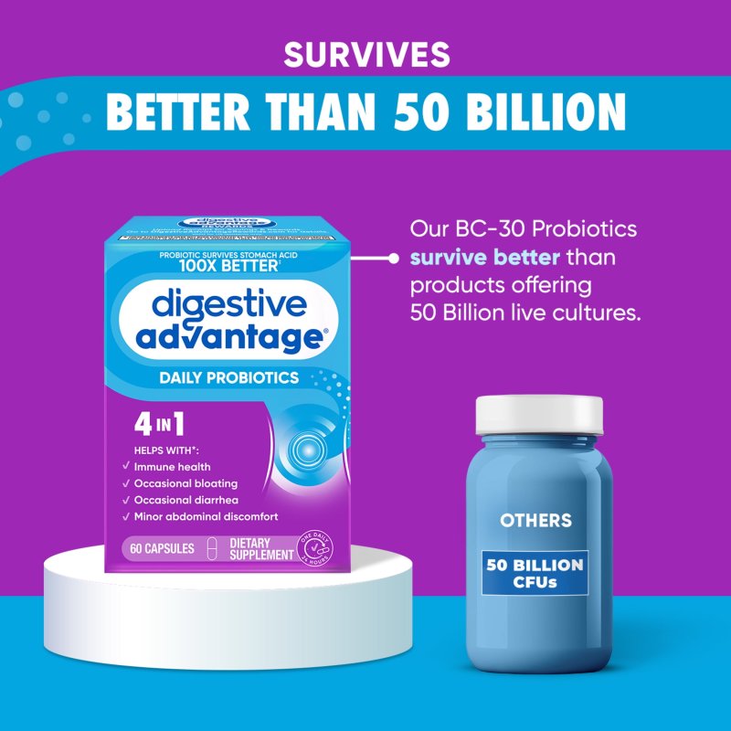 DIGESTIVE ADVANTAGE DAILY PROBIOTICS - GUT HEALTH SUPPORT 60 CAPSULES FOR WOMEN AND MEN