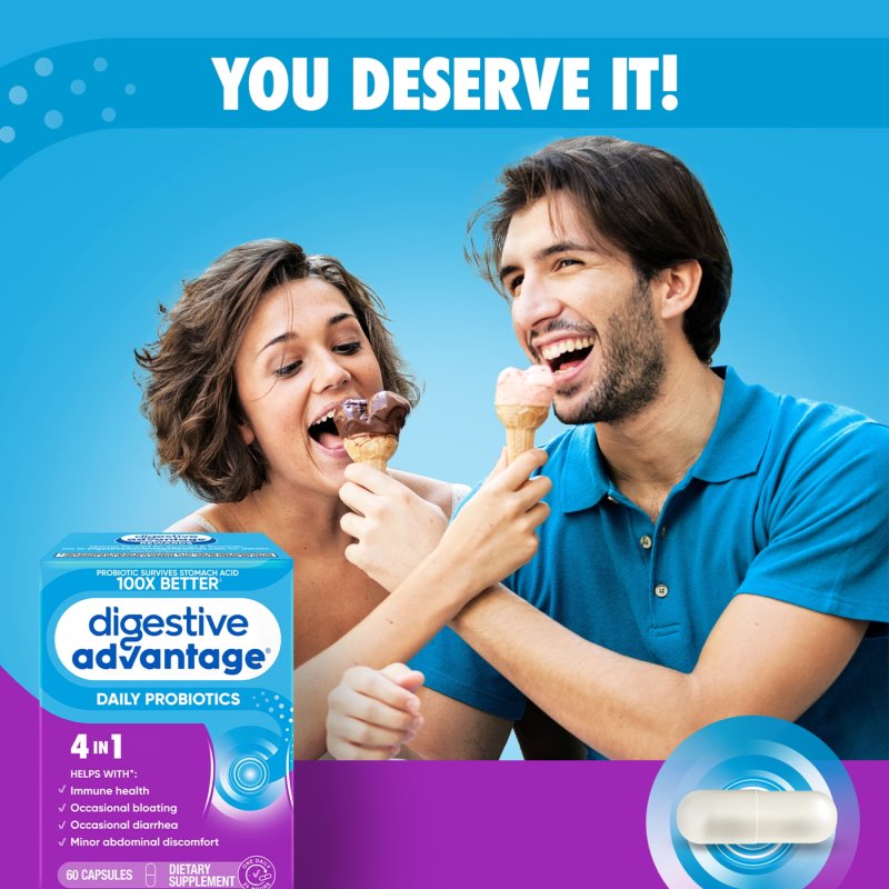 DIGESTIVE ADVANTAGE DAILY PROBIOTICS - GUT HEALTH SUPPORT 60 CAPSULES FOR WOMEN AND MEN