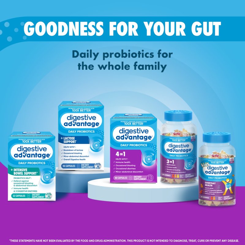 DIGESTIVE ADVANTAGE DAILY PROBIOTICS - GUT HEALTH SUPPORT 60 CAPSULES FOR WOMEN AND MEN