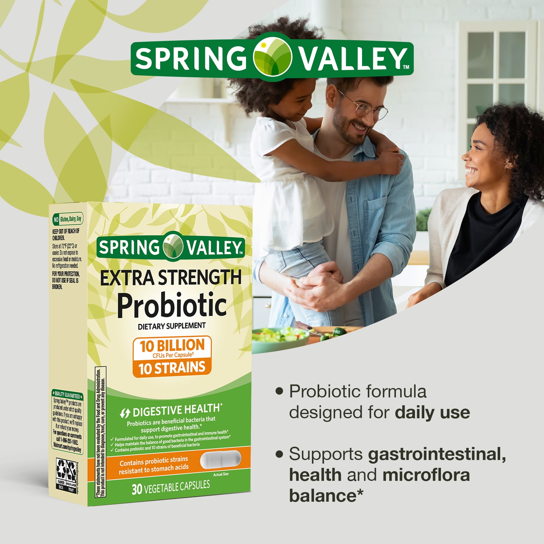 SPRING VALLEY EXTRA STRENGTH PROBIOTIC VEGETABLE CAPSULES 30 COUNT FOR DIGESTIVE HEALTH