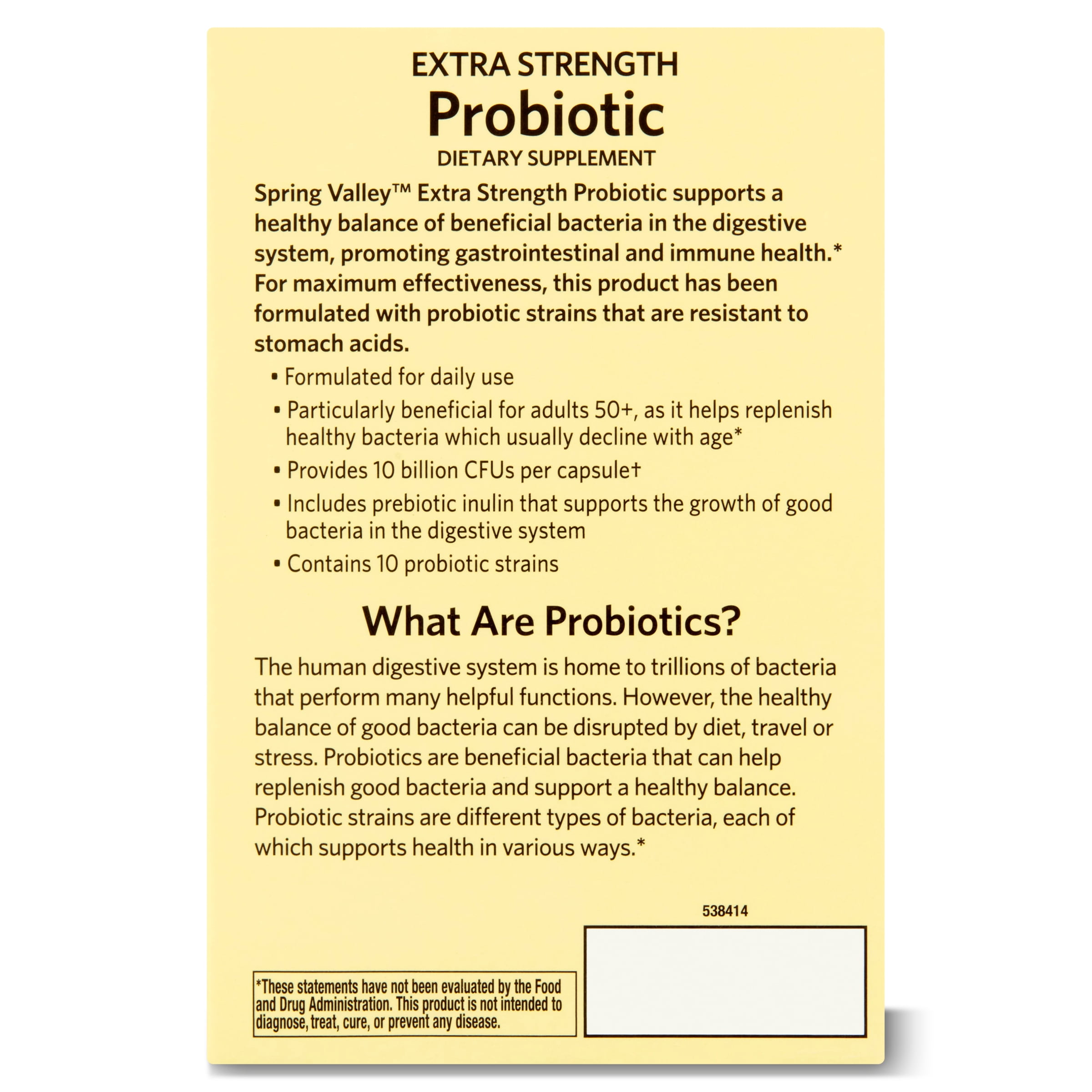 SPRING VALLEY EXTRA STRENGTH PROBIOTIC VEGETABLE CAPSULES 30 COUNT FOR DIGESTIVE HEALTH