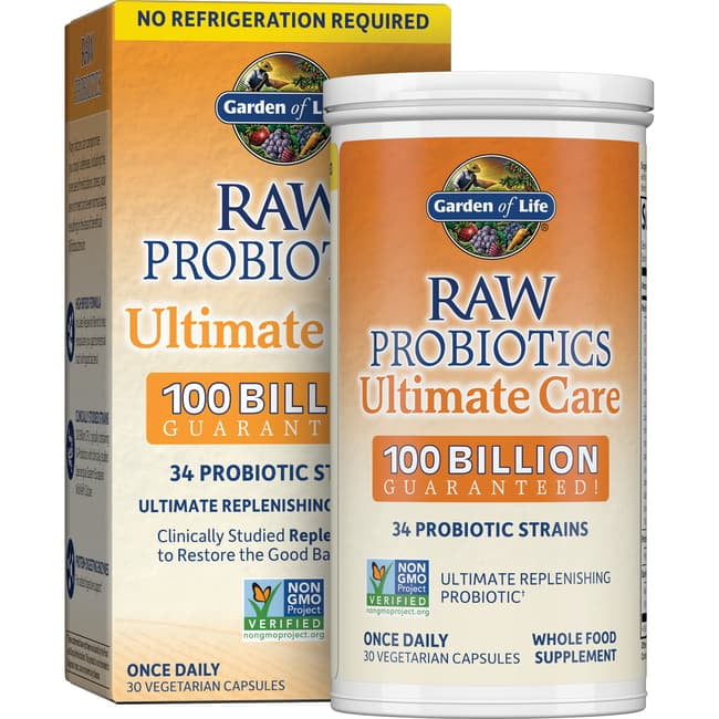 GARDEN OF LIFE RAW PROBIOTICS ULTIMATE CARE 100 BILLION CFU 30 VEG CAPS FOR OPTIMAL GUT HEALTH
