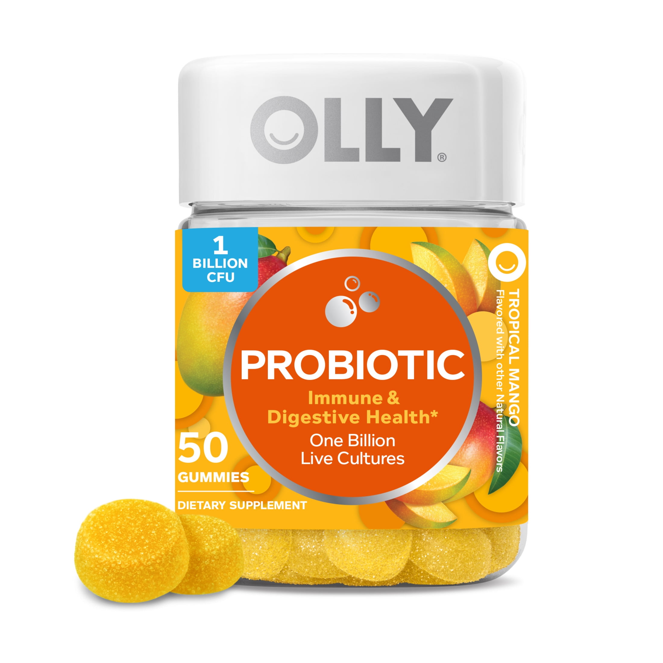 OLLY PROBIOTIC GUMMY IMMUNE DIGESTIVE HEALTH SUPPLEMENT MANGO FLAVOR 50 CT