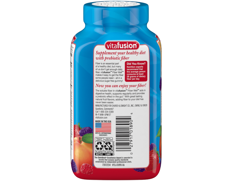 VITAFUSION FIBER WELL SUGAR FREE GUMMIES PEACH STRAWBERRY BERRY FLAVORS 90 GUMMIES